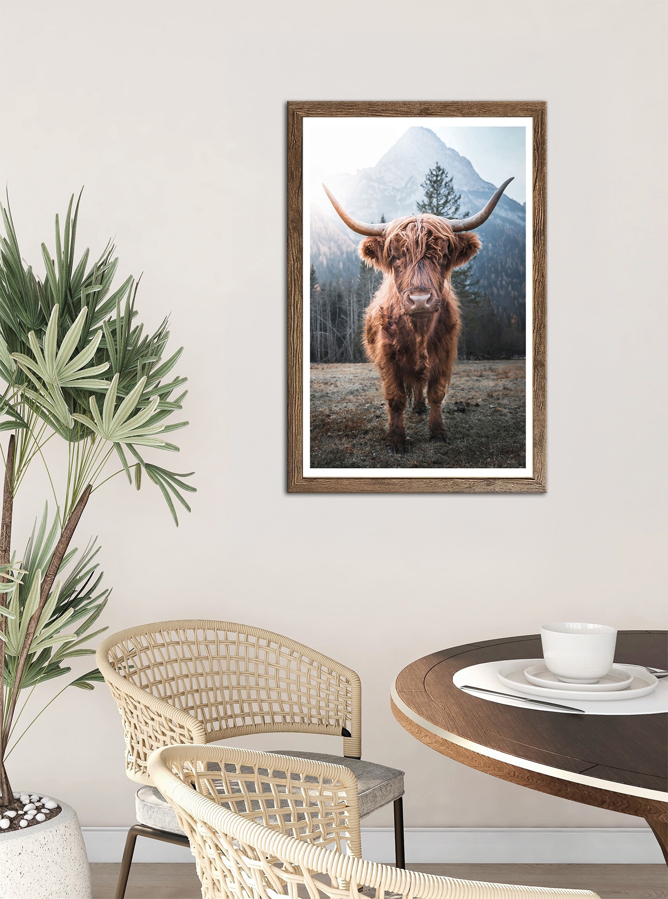 Bönninghoff Bild mit Rahmen »Wandbild gerahmt HOCHLANDRIND 50x70 cm – Rustikale Tierdeko aus den« Berge | Hochlandrind | Landschaft | Natur | Tiere 1 Stk. tlg. mit dekorativem Rahmen