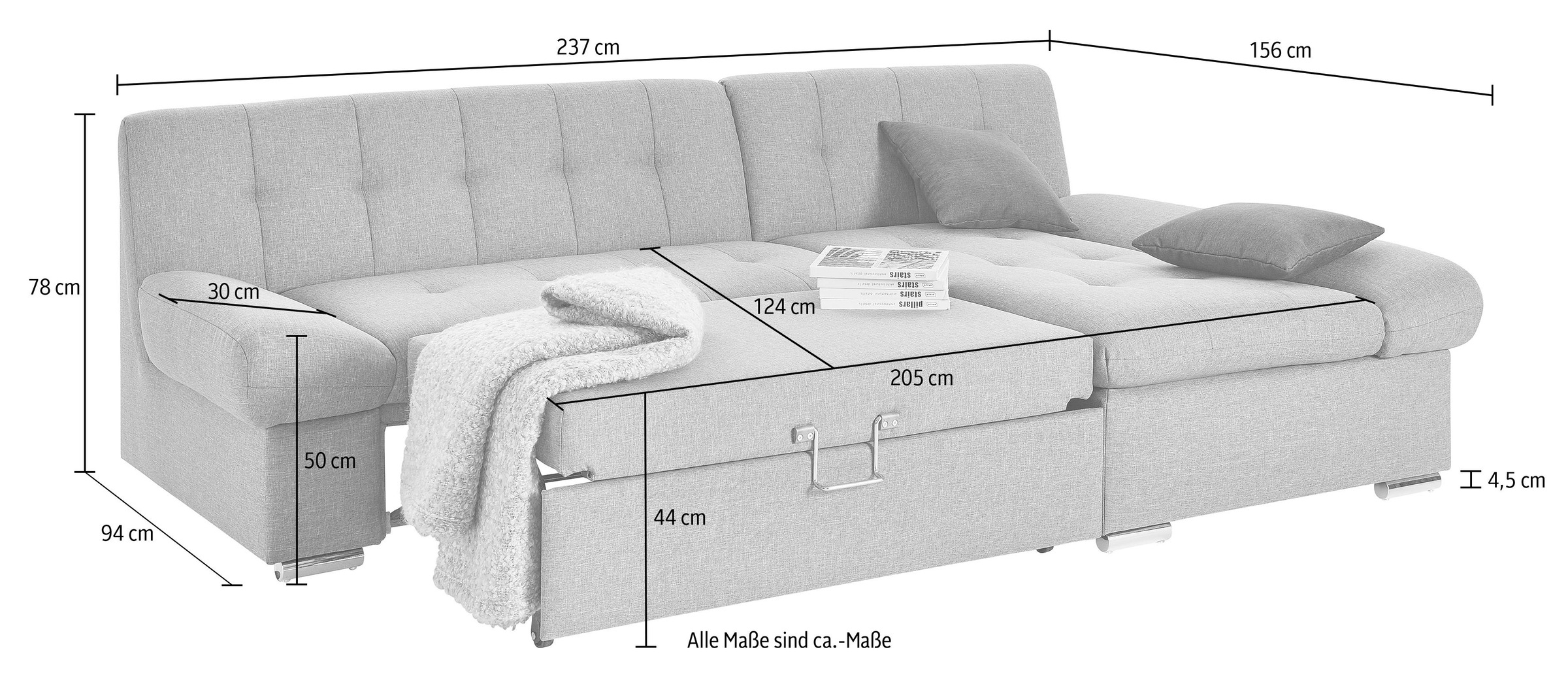 TRENDMANUFAKTUR Ecksofa »Reggae II, moderne Optik, Armteilverstellung, B/T 237/156cm, L-Form«, wahlweise mit Bettfunktion