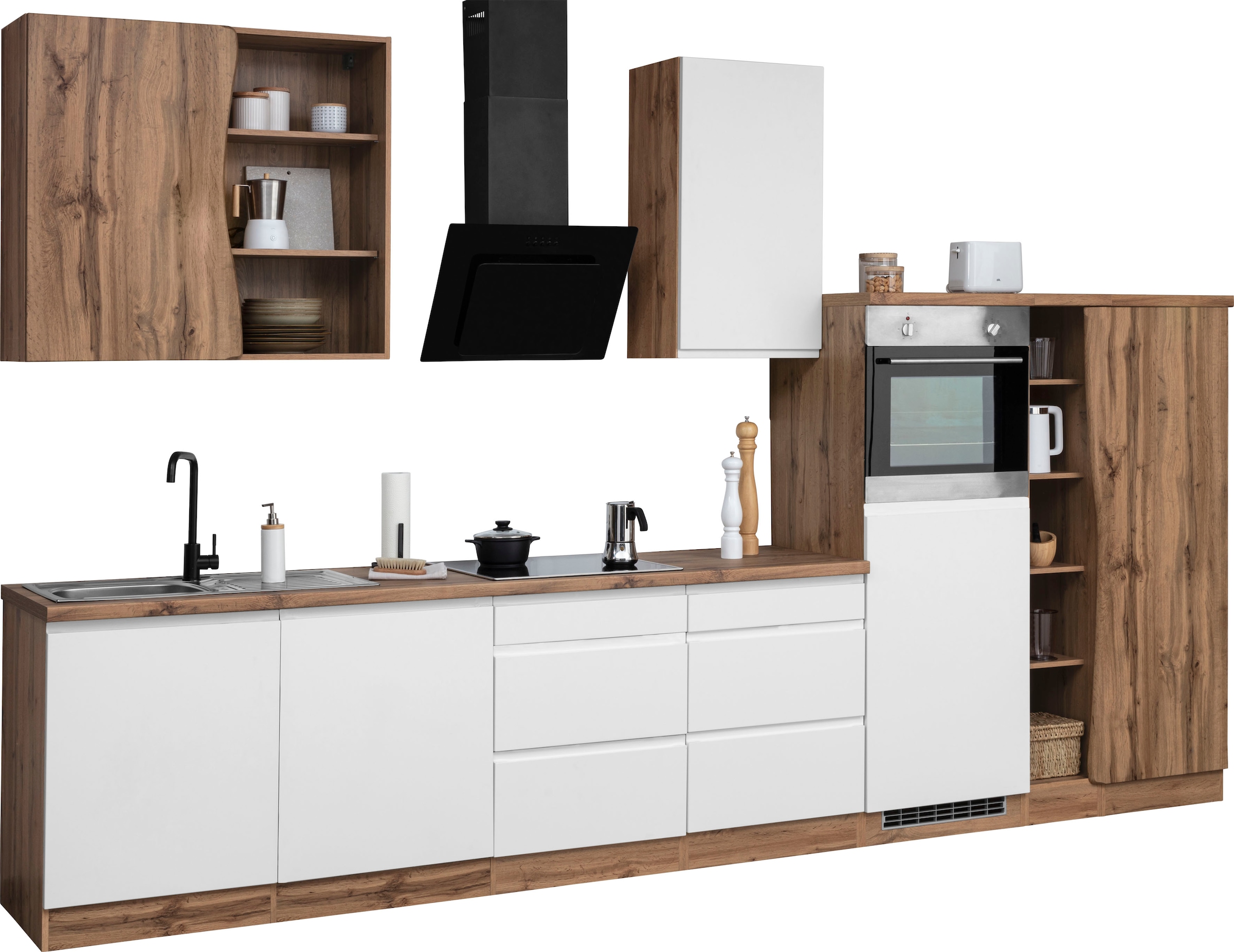 KOCHSTATION Küchenzeile »KS-Bruneck«, 380cm breit, ohne E-Geräte, hochwertige MDF-Fronten