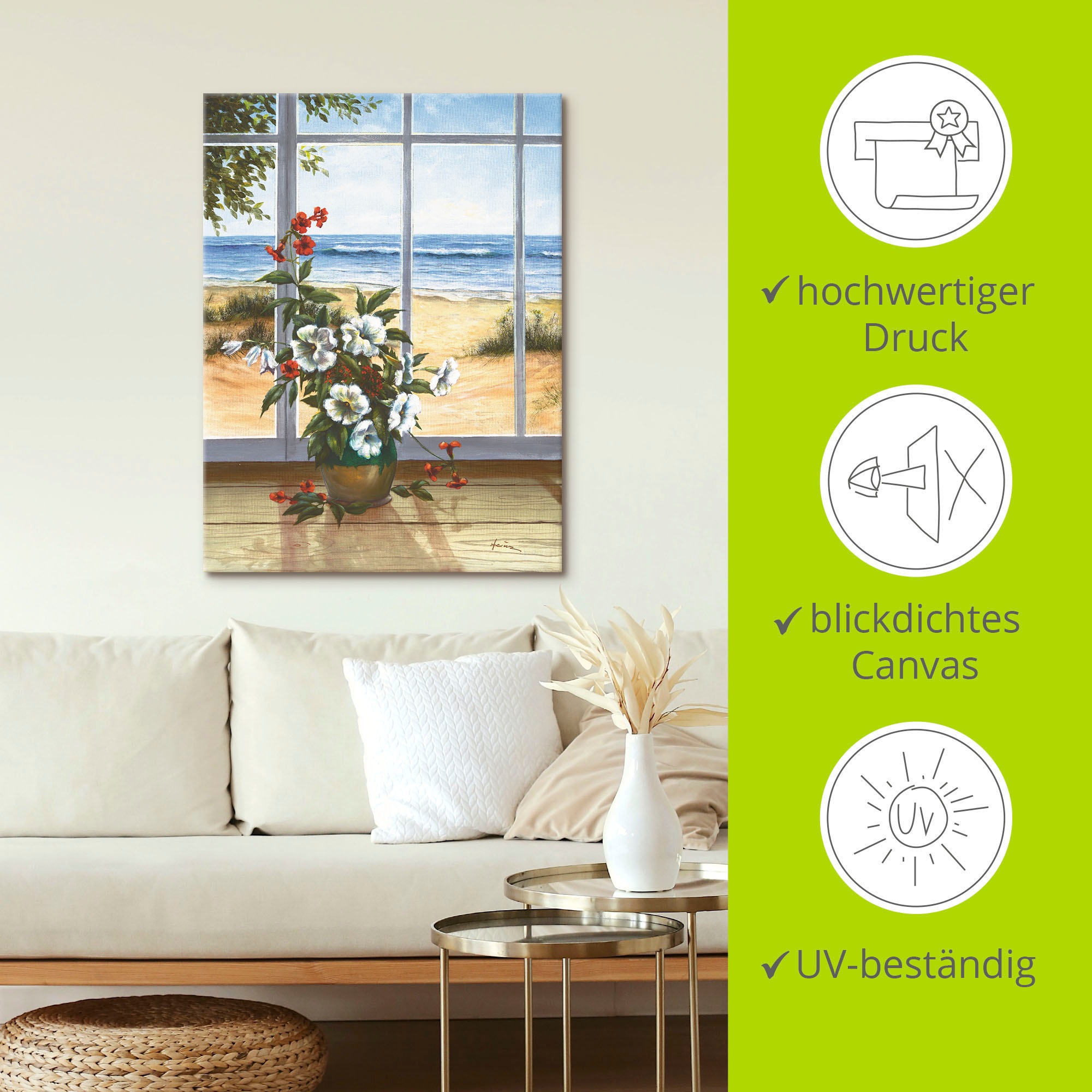 Artland Wandbild »Meerblick«, Fensterblick, (1 St.), als Leinwandbild, Poster in verschied. Größen