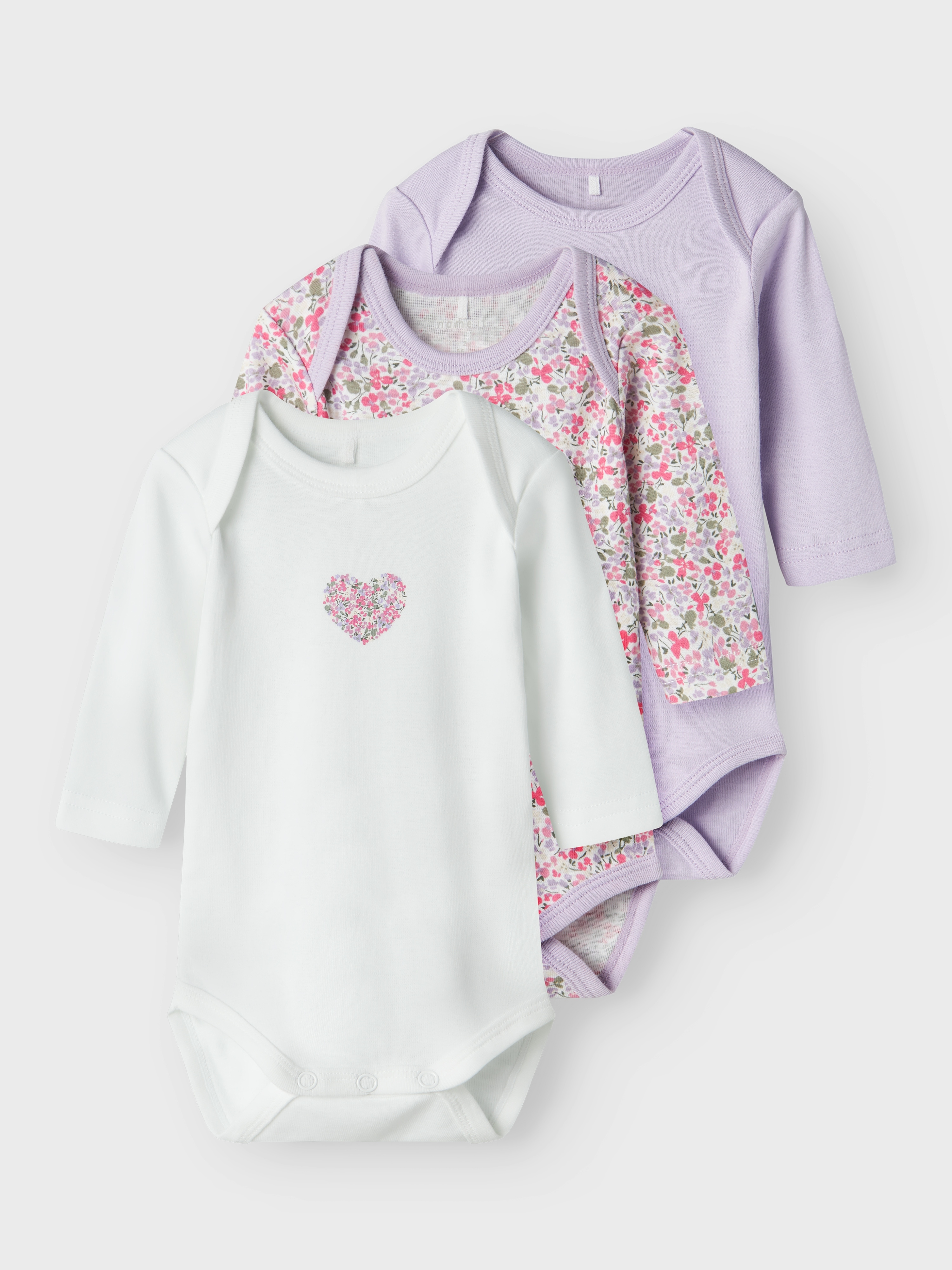 Name It Mädchen Langarmbody »NBFBODY für Mädchen mit Herzprint und weicher Baumwolle« Packung in lila, Größe N-Gr