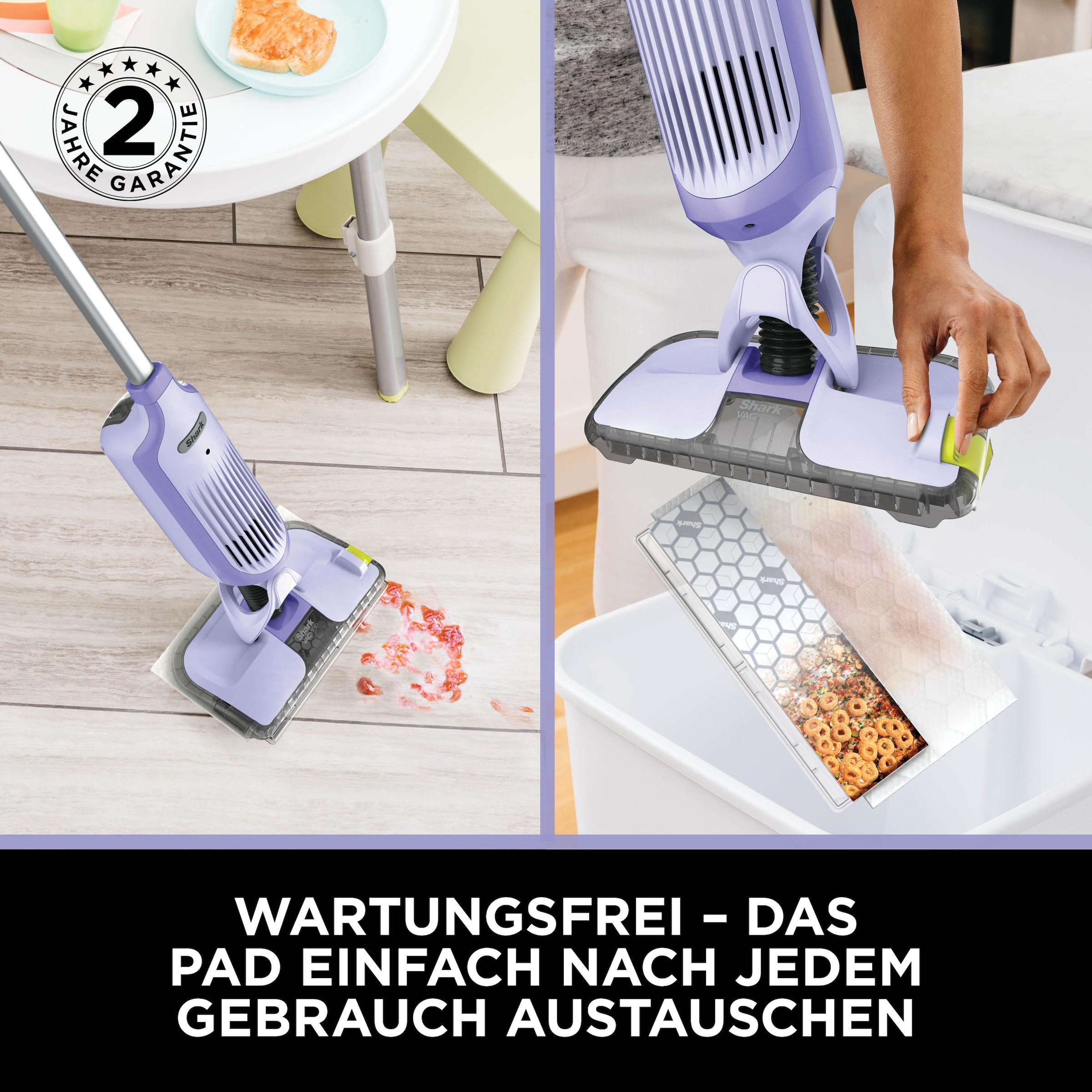 Shark Akku-Wischmopp »Shark VacMop 2-in-1 kabelloser Staubsauger/Sprühmopp VM200EUPL« VOLLSTÄNDIGE REINIGUNG MIT EINEM EINZIGEN EINWEGPAD, kabellos, leicht