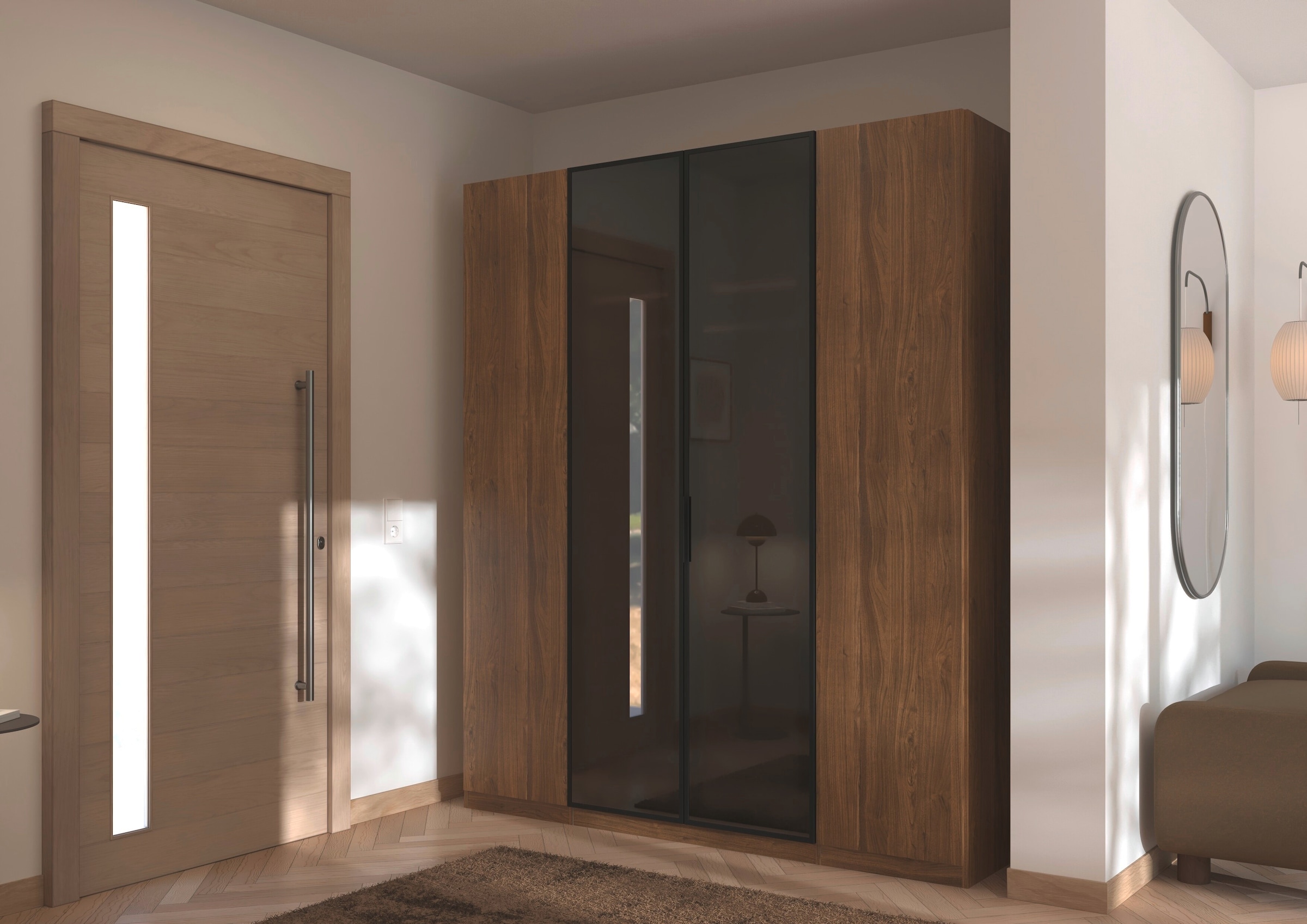 OTTO home Kleiderschrank »Schrank Möbel Schlafzimmer Garderobe Mietswohnung WELTNEUHEIT NYLLA« PATENTIERTES SCHNELLMONTAGESYSTEM mit Glasrahmentüren MADE IN GERMANY