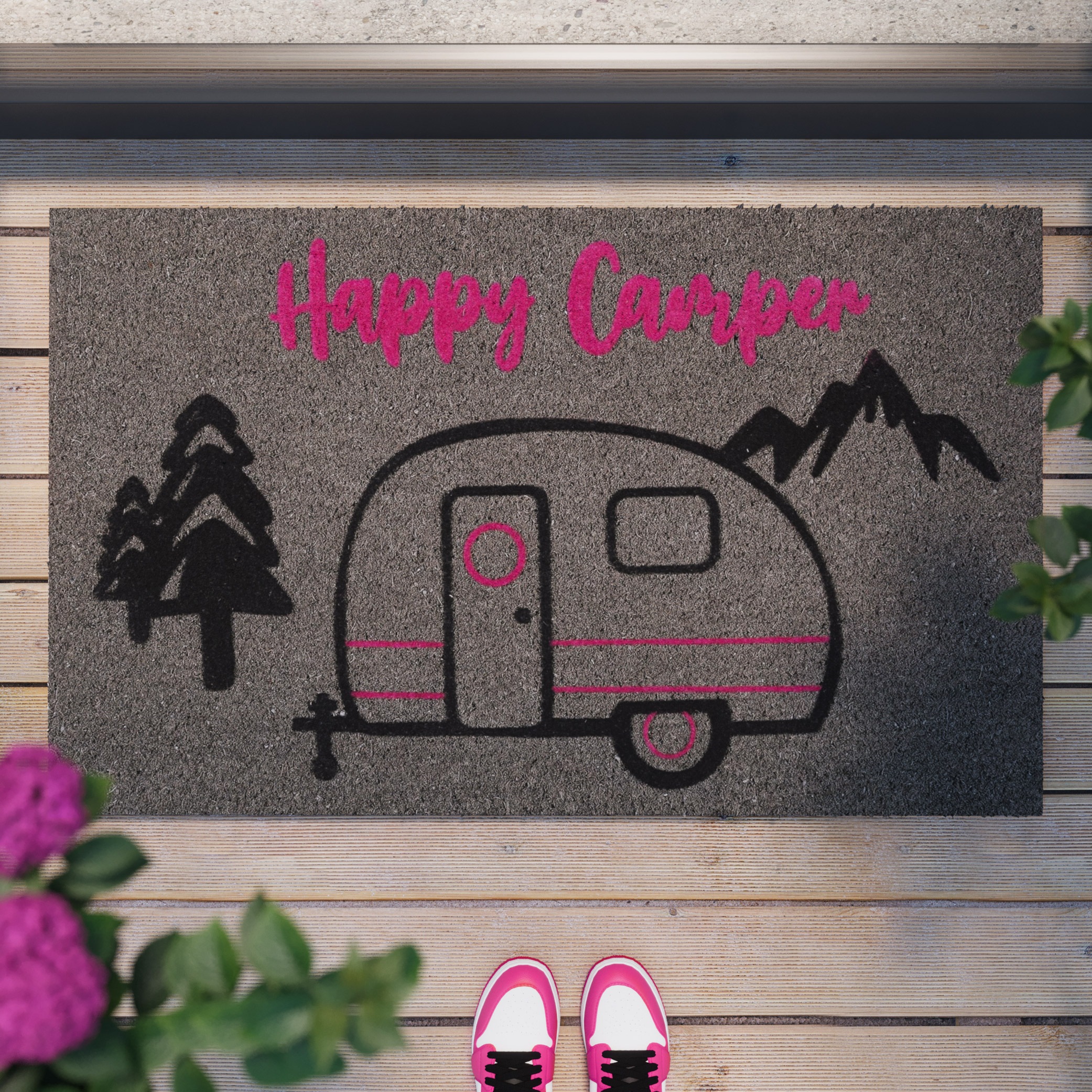 Wecon home Fußmatte »Happy Camper«, rechteckig, 18 mm Höhe, rutschfest, robust, innen, Außenbereiche überdacht, schwer