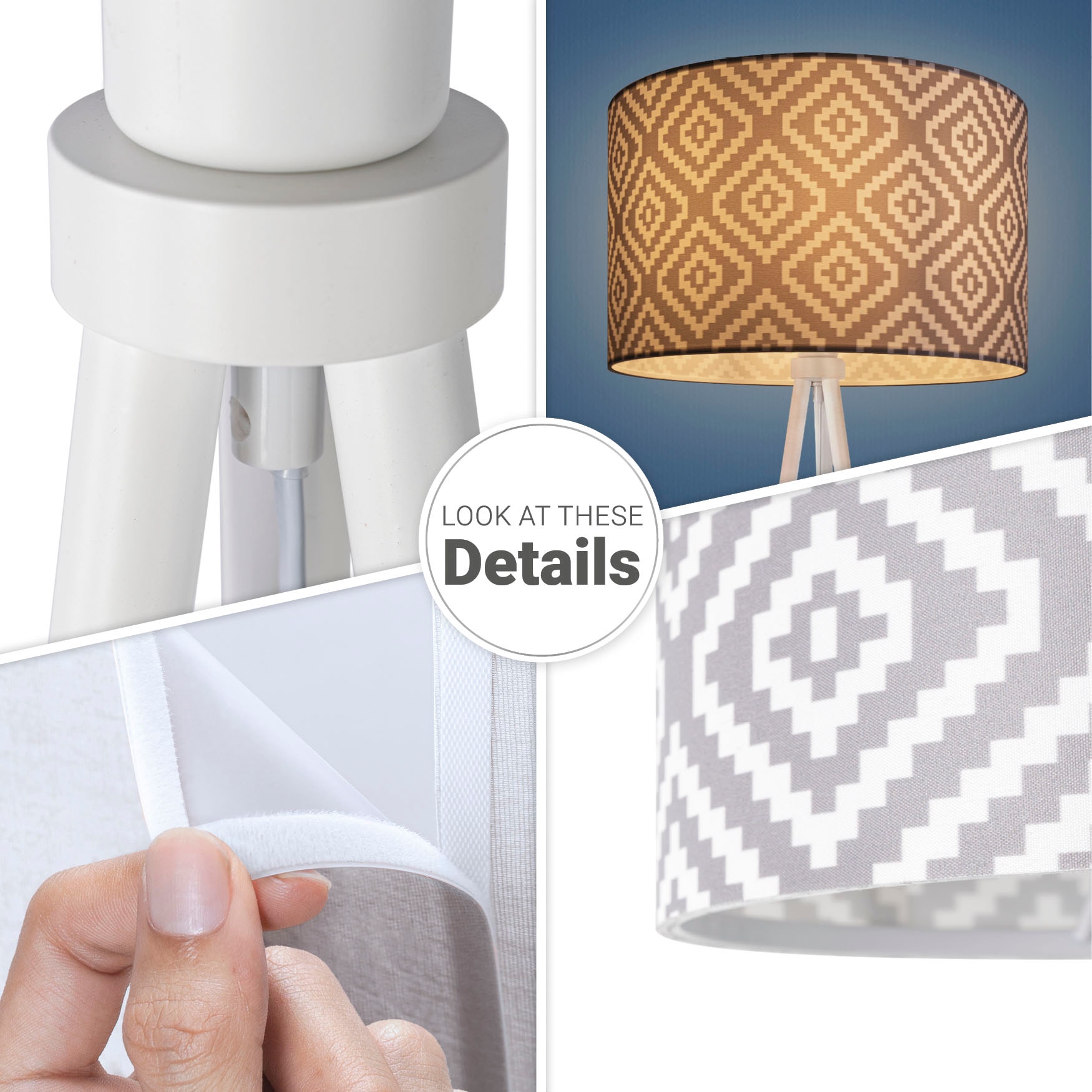 Paco Home Stehlampe »Trina Stella«, Leuchtmittel E27 | ohne Leuchtmittel, Dreibein Modern Stofflampenschirm Vintage Design Textil Wohnzimmer