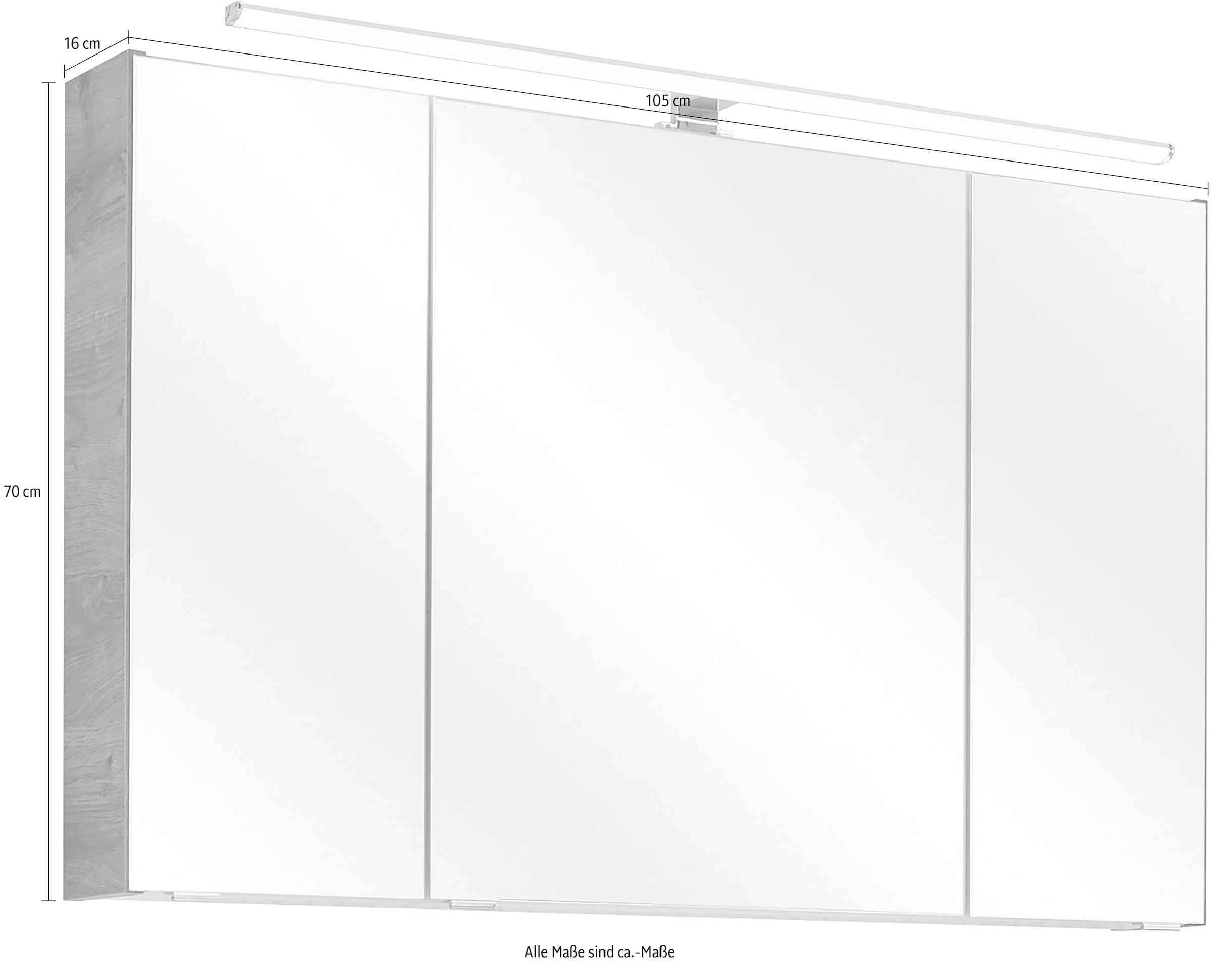 PELIPAL Spiegelschrank »Quickset«, Breite 105 cm, 3-türig, LED-Beleuchtung,  Schalter-/Steckdosenbox online bei OTTO | Spiegelschränke