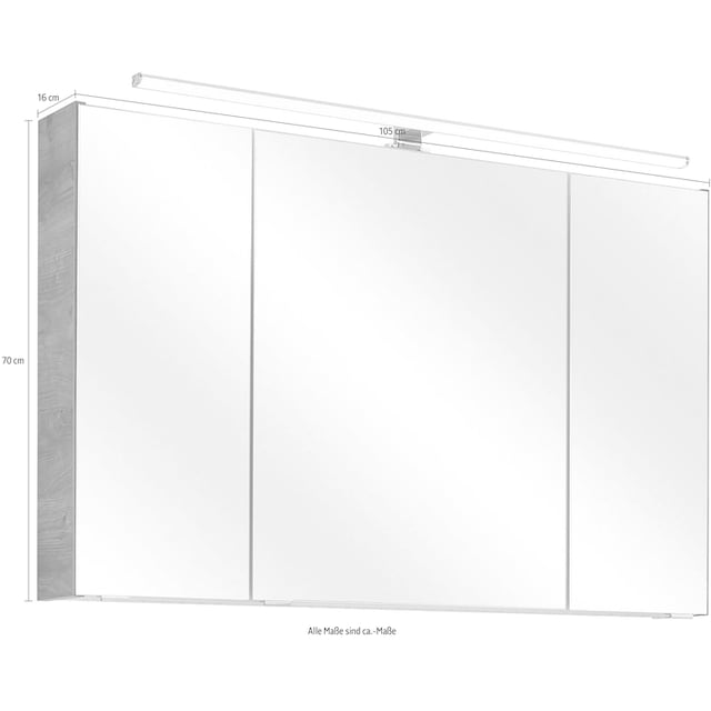 cm, Breite 105 »Quickset«, Spiegelschrank online Schalter-/Steckdosenbox LED-Beleuchtung, PELIPAL bei OTTO 3-türig,