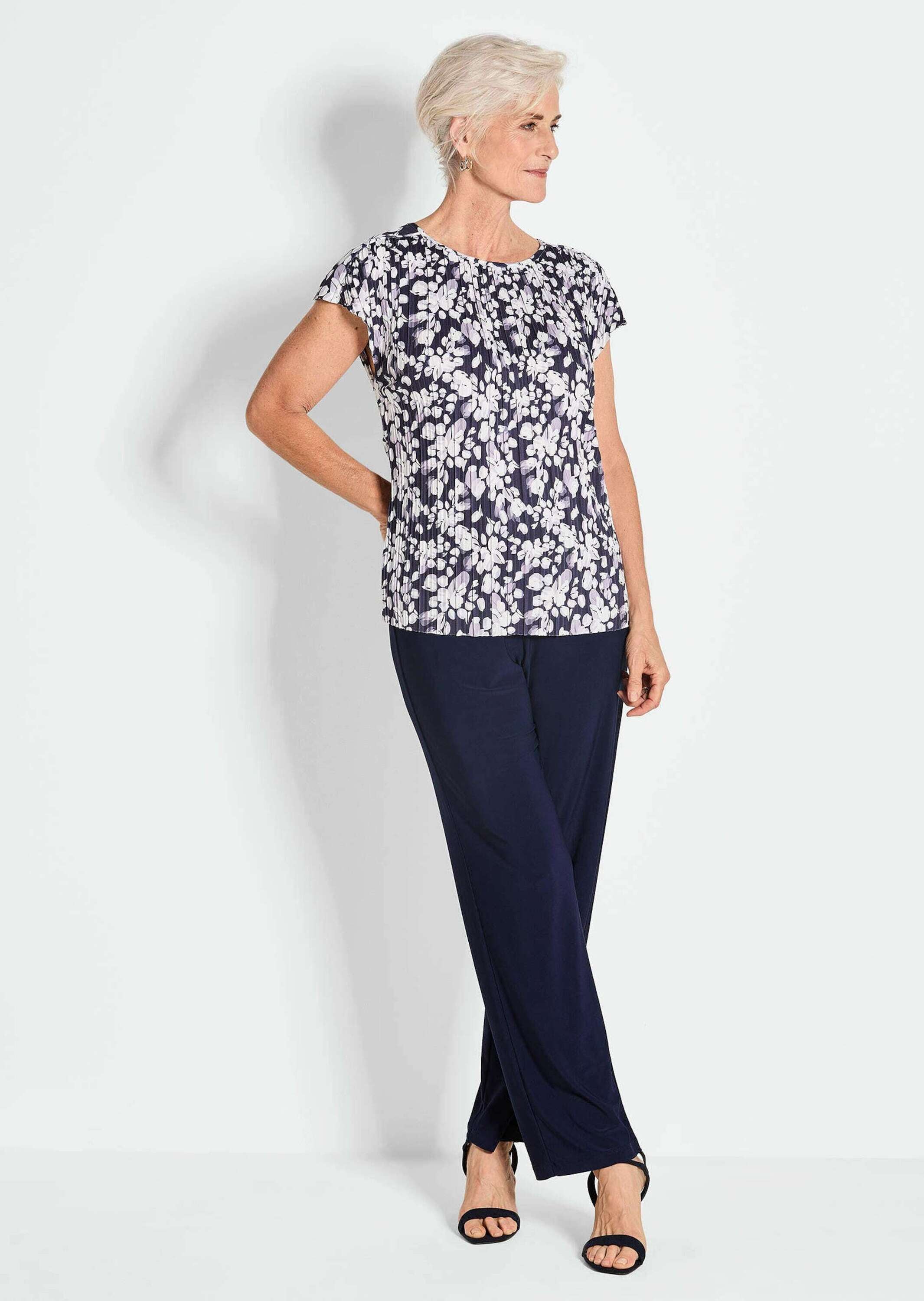 GOLDNER Kurzarmshirt »Kurzgröße Blaues Shirt ohne Arm aus Slinky« Slinky-Qualität