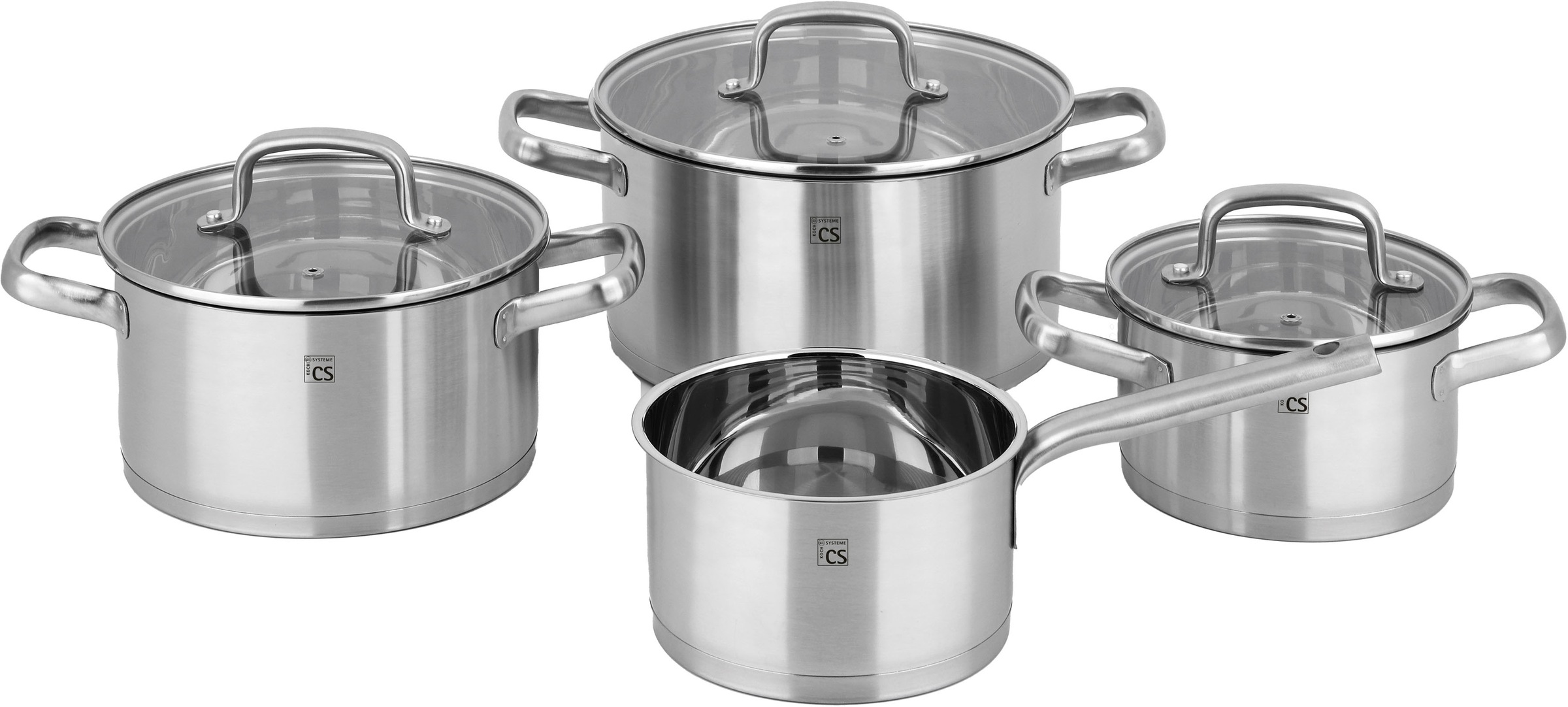 Carl Schmidt Sohn Topf-Set »Beckum«, Edelstahl, (Set, 7 tlg., je 1 Fleischtopf mit Deckel Ø 16/20/24 cm, 1 Stieltopf 16 cm), Induktion