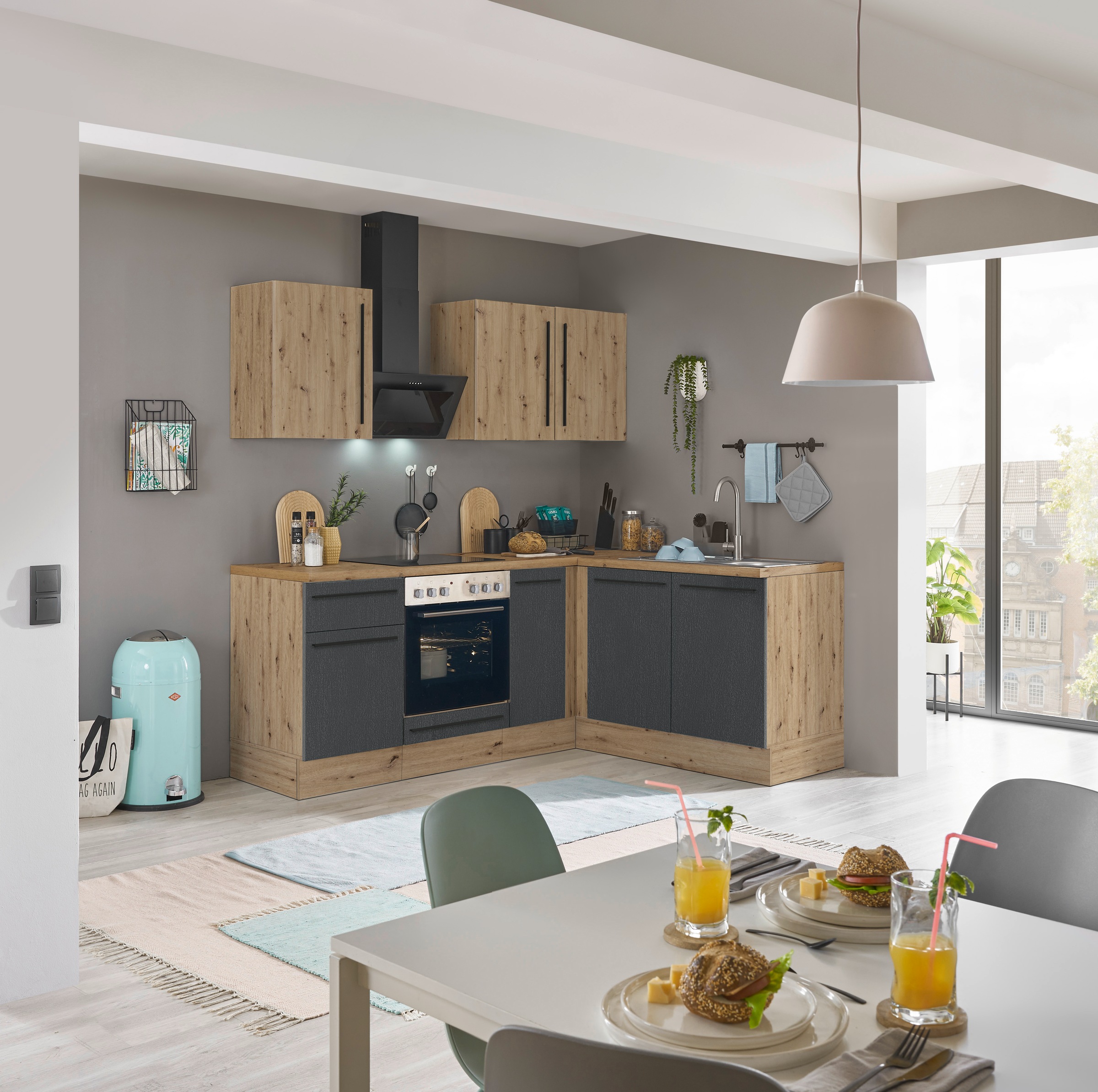 KOCHSTATION Winkelküche »Florida, Stellbreite 210x165 cm«, wahlweise mit E-Geräten, mit Softclose für Türen und Schubkästen