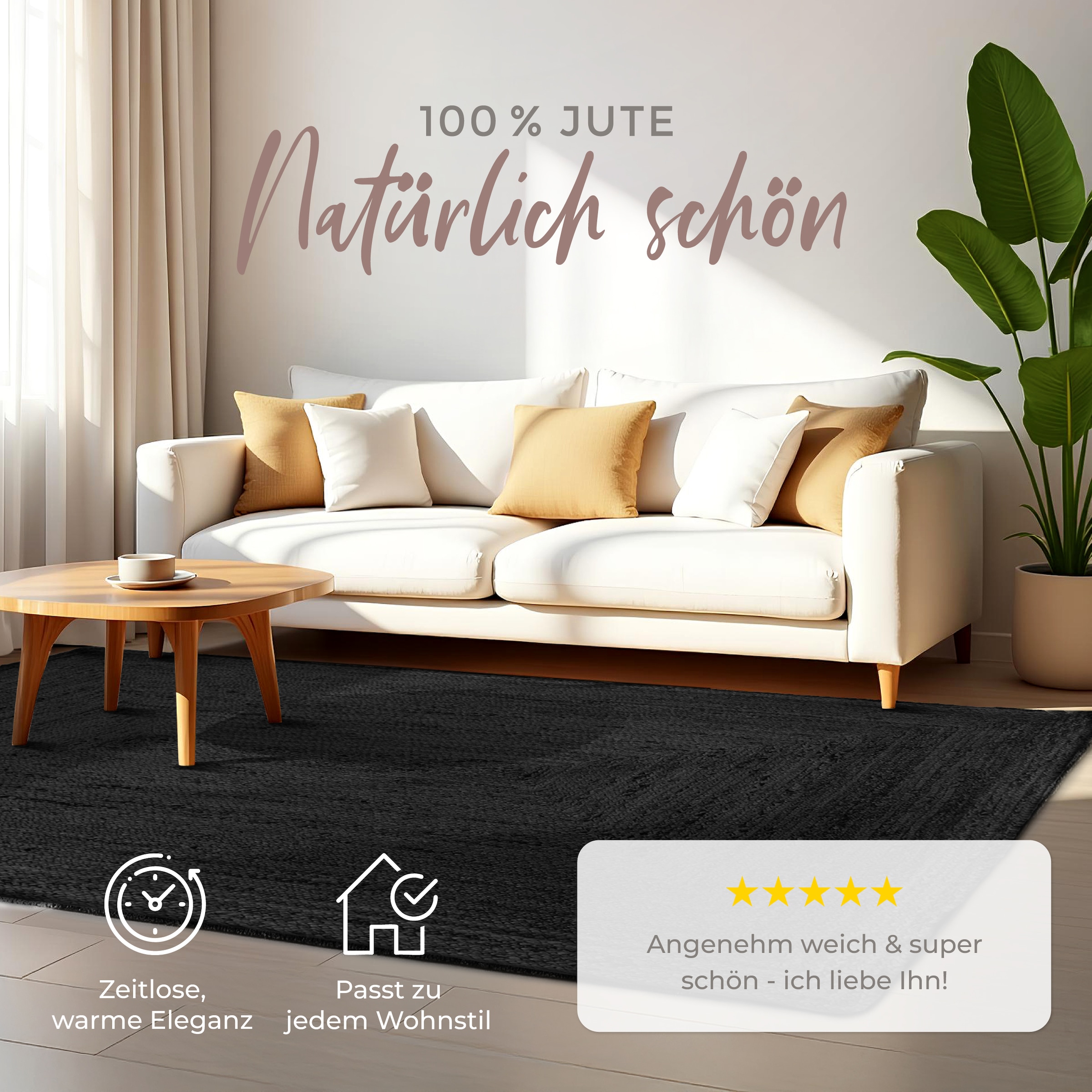 carpetfine Teppich »Nele Juteteppich Naturfaser«, rechteckig, 6 mm Höhe, geflochtener Wendeteppich aus 100% Jute, quadratisch und als Läufer