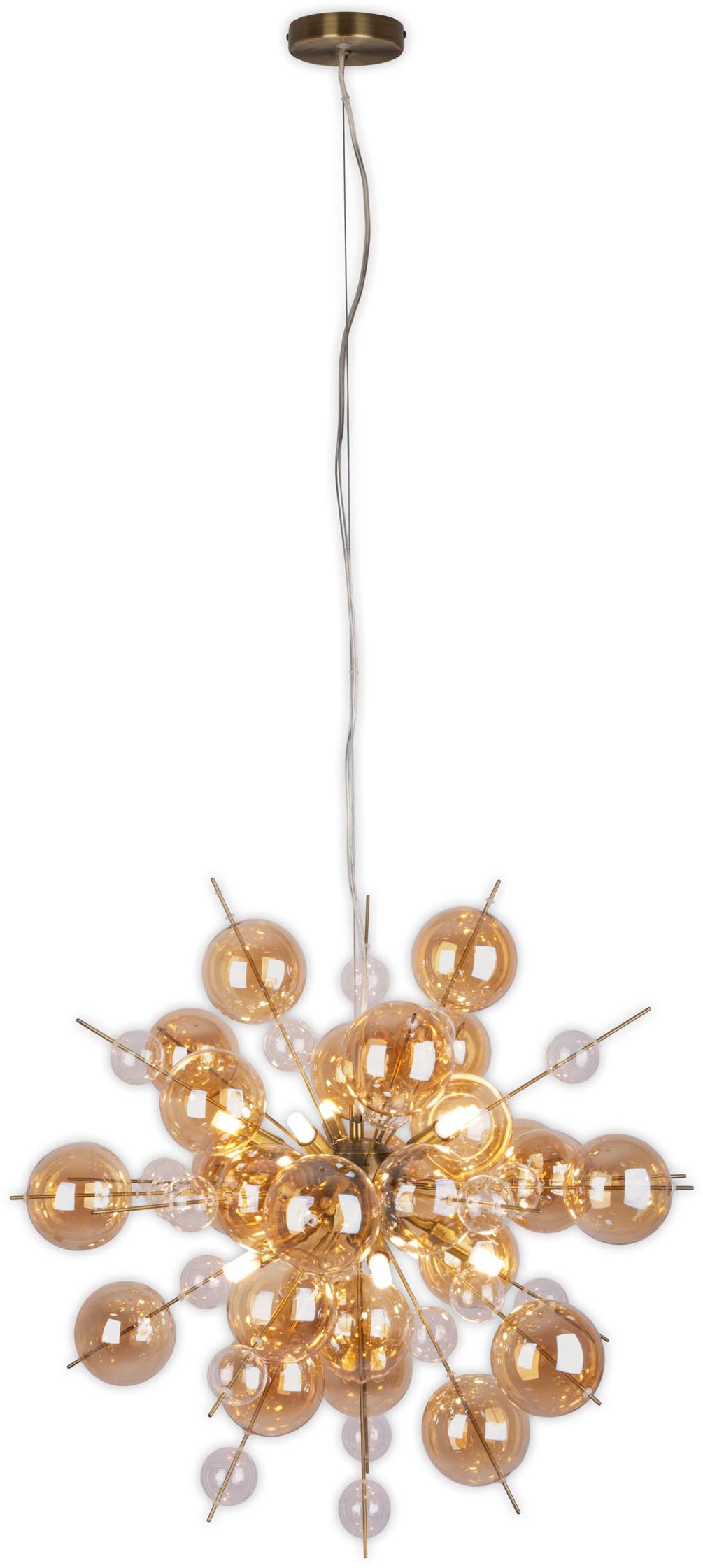 näve Pendelleuchte »Explosion«, 10 flammig, Leuchtmittel G9 | ohne Leuchtmittel, amberfarbene, transparente Glaskugeln,für 10 x G9 Sockel, Ø 65 cm