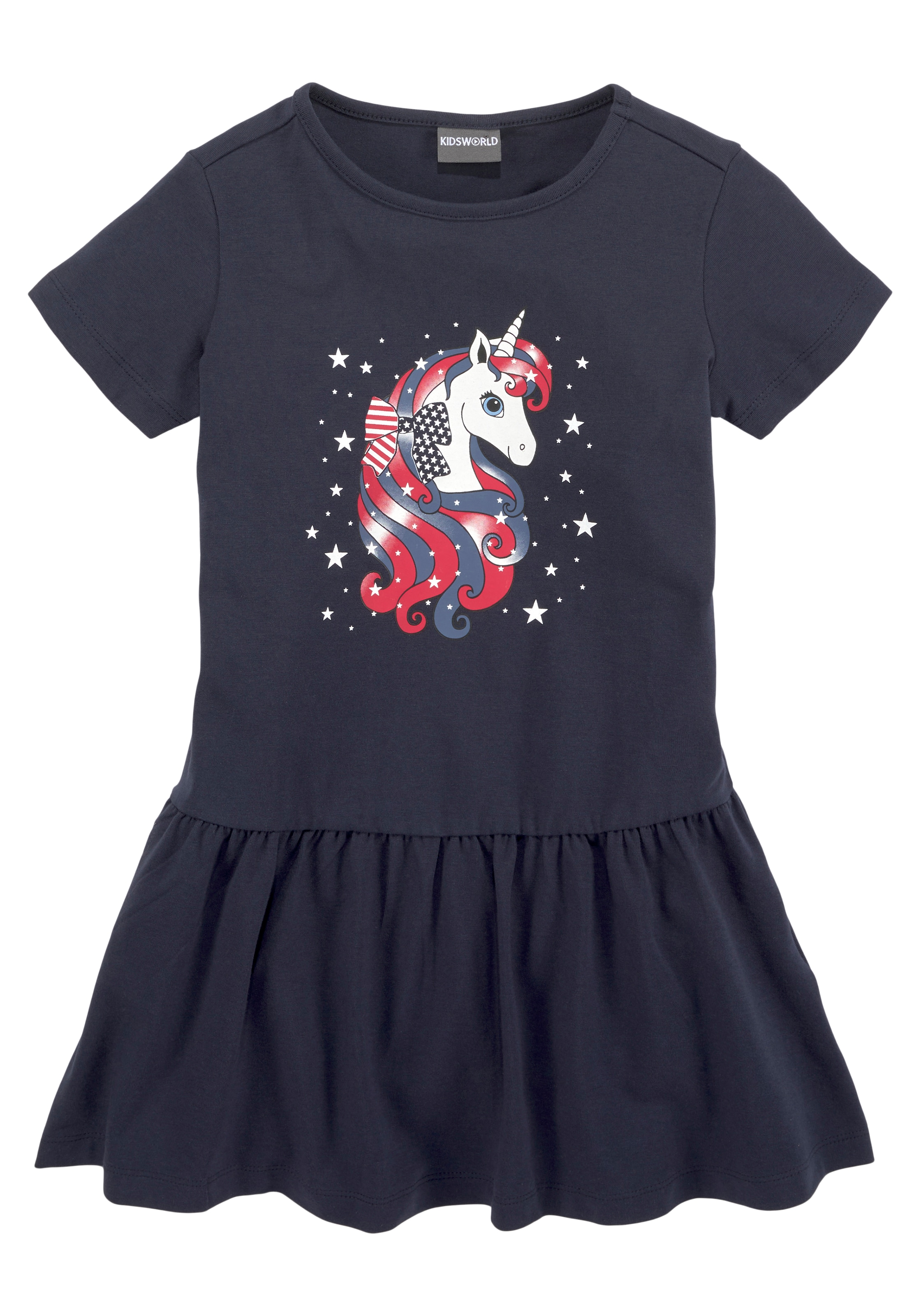 KIDSWORLD Jerseykleid »Einhorn«, mit süßem Volant am Saum