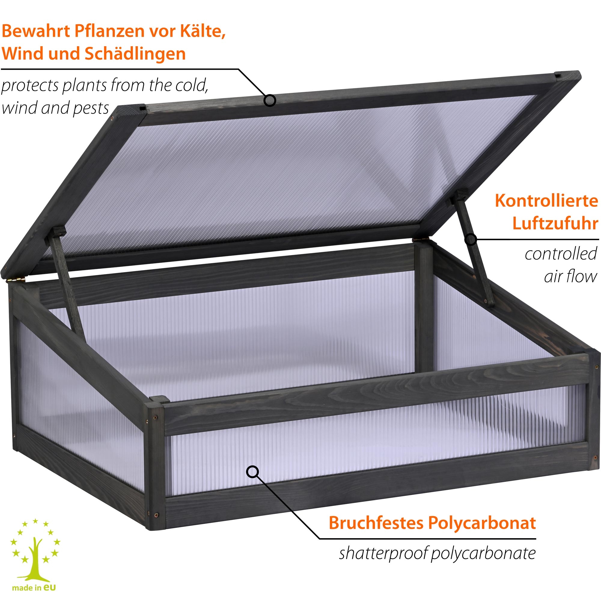 dobar Frühbeetaufsatz »Kubus 2.0, anthrazit« aus FSC®-zertifiziertem Kiefernholz und bruchfestem Polycarbonat