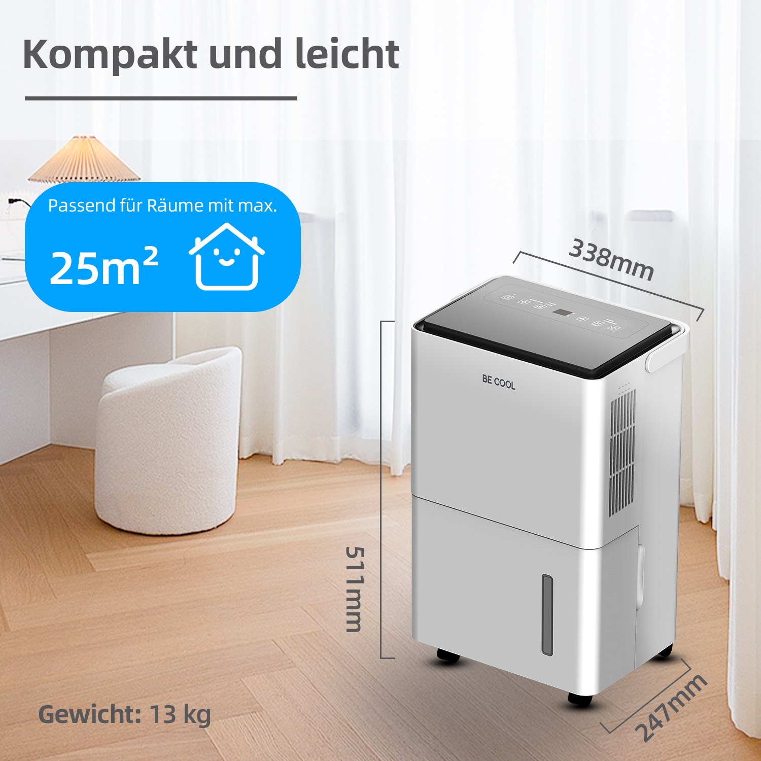 be cool Luftentfeuchter »BC30LEF2301«, für 62 m³ Räume, Entfeuchtung 30 l/Tag, Tank 4 l