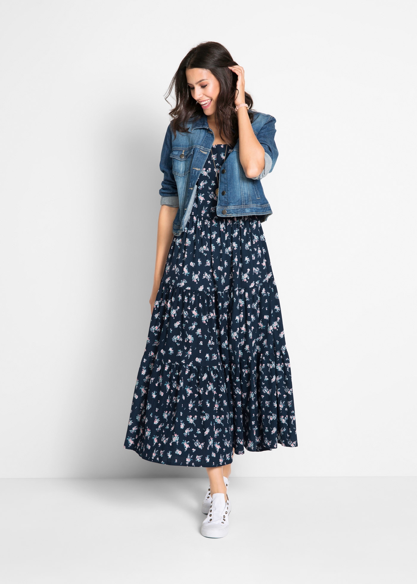 bonprix Maxikleid aus reiner Baumwolle, Loose Fit, Kurzarm-Design, mit Allover-Muster