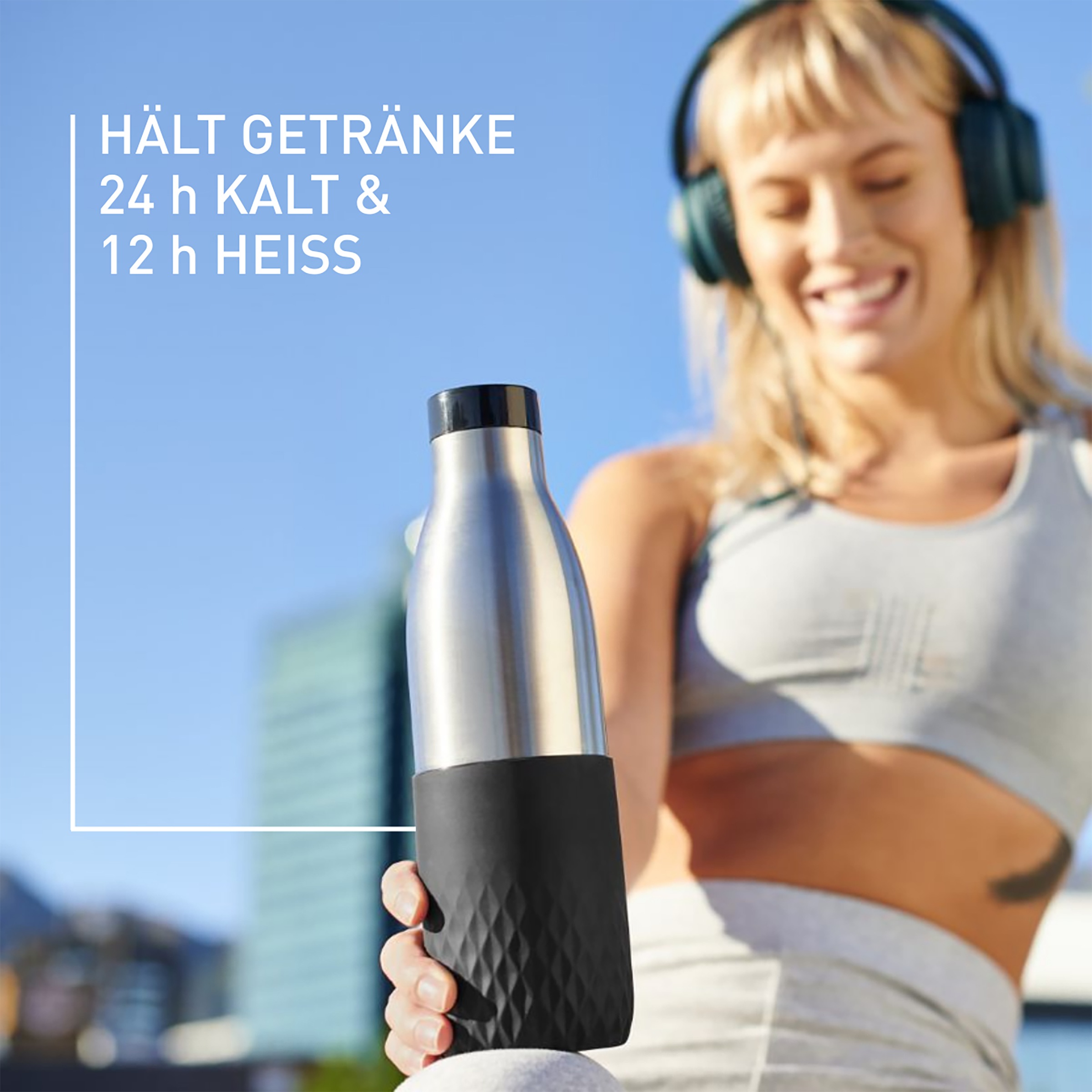 Emsa Trinkflasche »Bludrop Sleeve«, nachhaltig, Silikon-Manschette, 12h heiß, 24h kalt, 360° Trinkgenuss