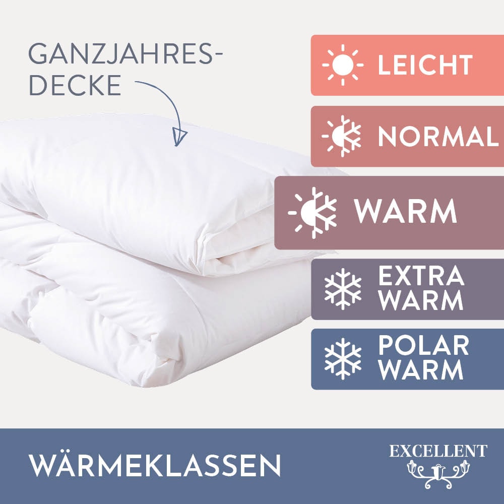 Excellent Daunenbettdecke + 3-Kammer-Kopfkissen »Davos«, Bettdecken-Set mit Kopfkissen, Bettdecke 135x200 und 155x220 cm