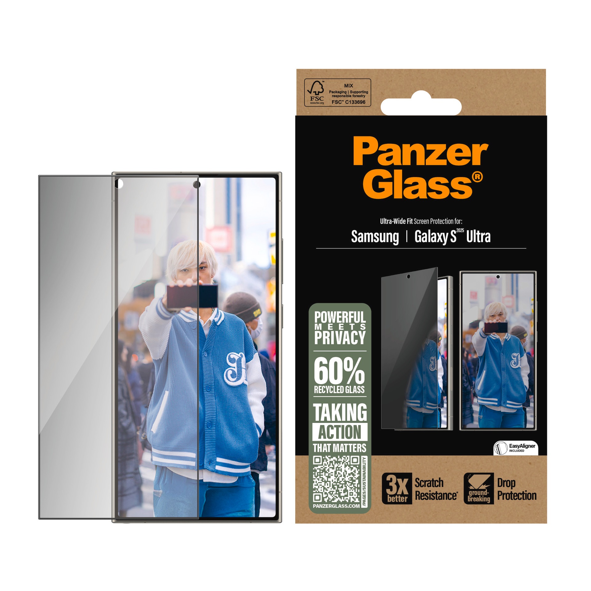 PanzerGlass Displayschutzglas »Ultra-Wide Fit Privacy Screen Protection«, für Samsung Galaxy S25 Ultra, Blickschutz, Schutzfolie, Bildschirmschutz, kratz- & stoßfest