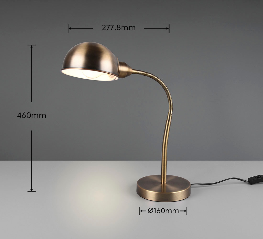 TRIO Leuchten Schreibtischlampe »Perry«, 1 flammig, Leuchtmittel E27 | ohne Leuchtmittel, Tischleuchte Büro, exkl. 1xE27 10W, flex. verstellbar, Schnurschalter