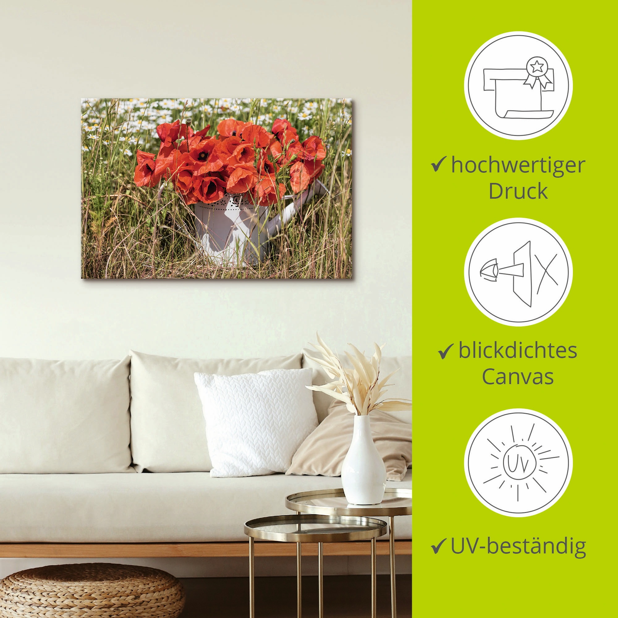 Artland Leinwandbild »Mohnblüten im Feld«, Blumenwiese, (1 St.), auf Keilrahmen gespannt