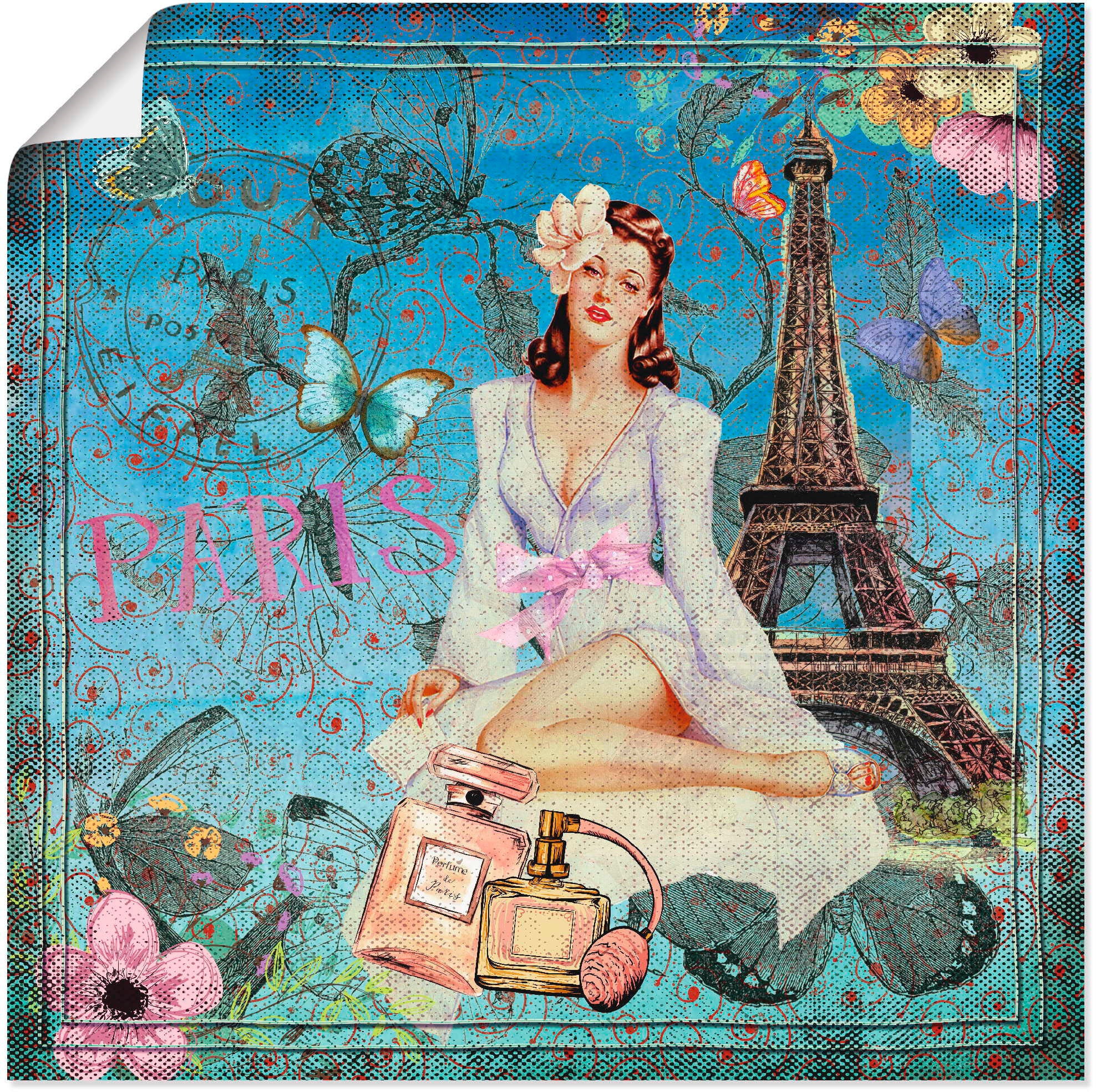 Artland Wandbild »Paris - Vintage Lady Illustration«, (1 St.), in vielen Größen & Produktarten - Alubild / Outdoorbild für den Außenbereich, Leinwandbild, Poster, Wandaufkleber / Wandtattoo auch für Badezimmer geeignet