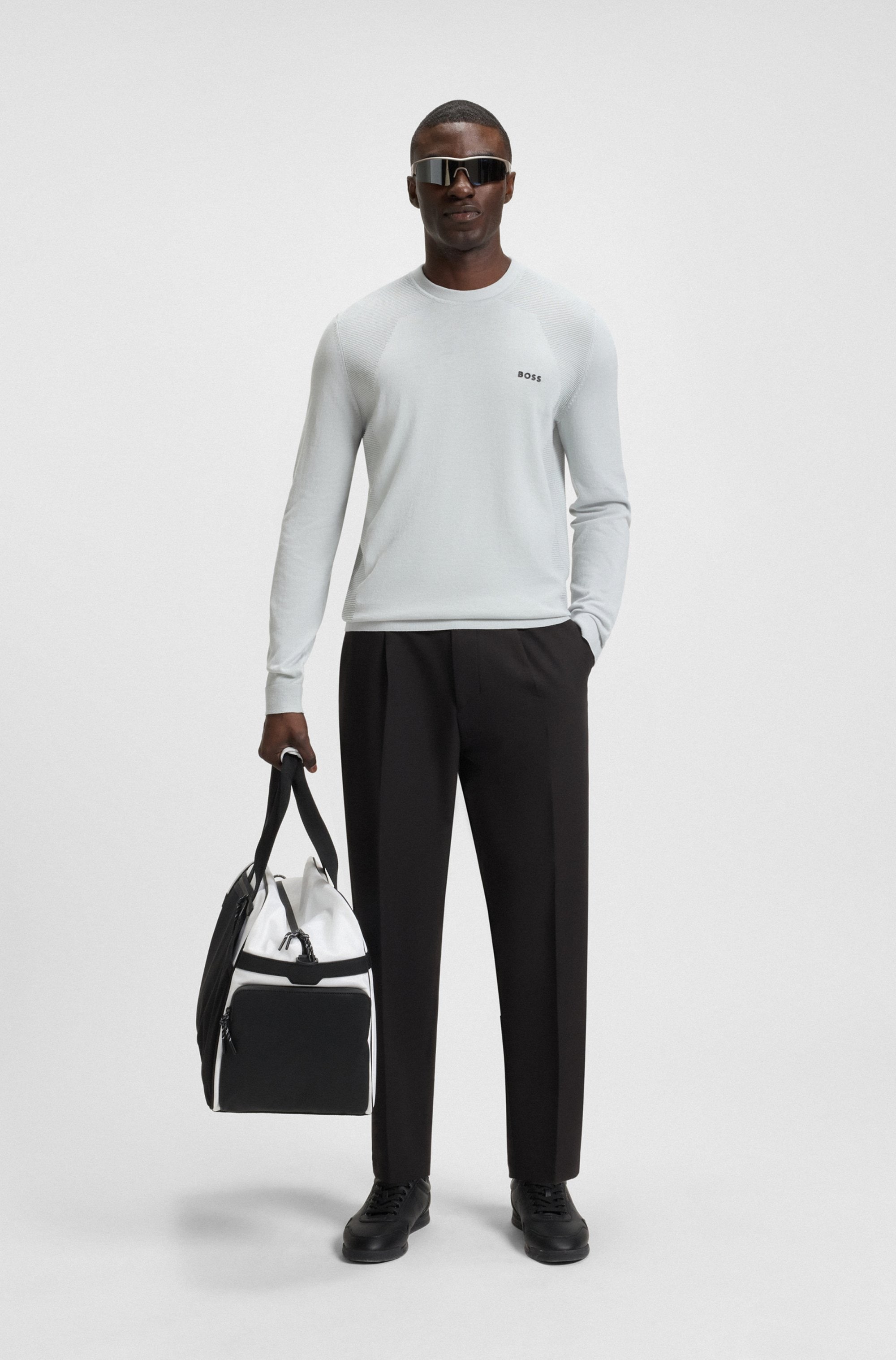 BOSS GREEN Webhose »T_Convert-Pleat«, mit Zugbund und Markenlabel