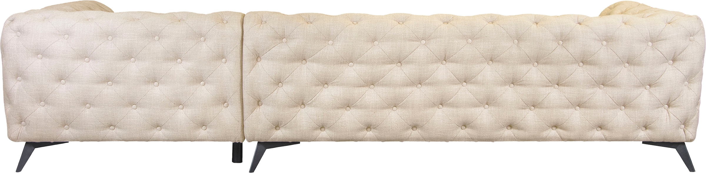 Leonique Chesterfield-Sofa »Ecksofa GLYNIS L-Form mit Wellenunterfederung, Maße B/T/H 323/264/75cm«, aufwändige Knopfheftung, moderne Chesterfield Optik, Fußfarbe wählbar