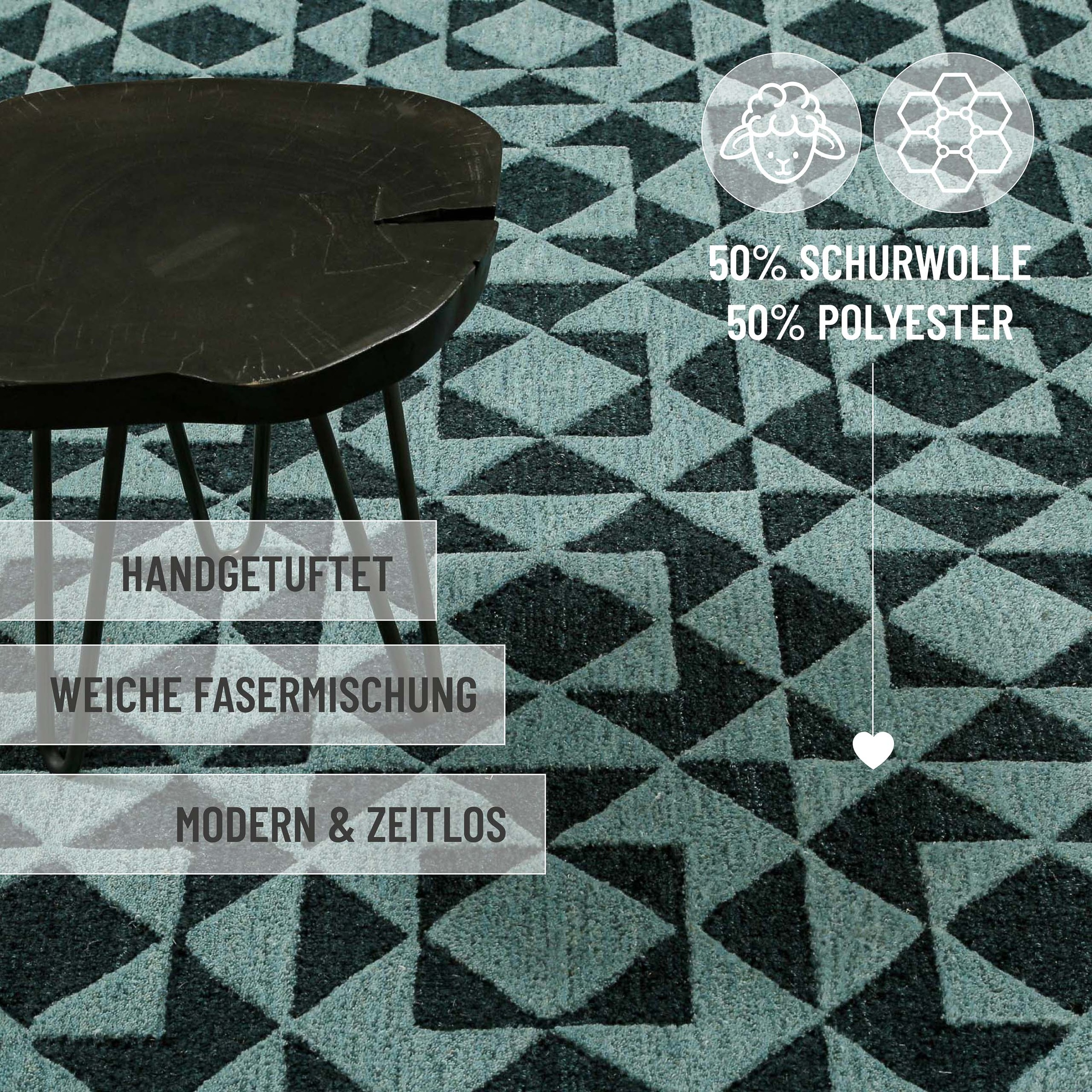 Wecon home Teppich »Downtown« rechteckig 10 mm Höhe handgefertigt, pflegeleicht, Fasermix, Wohnzimmer, Schlafzimmer