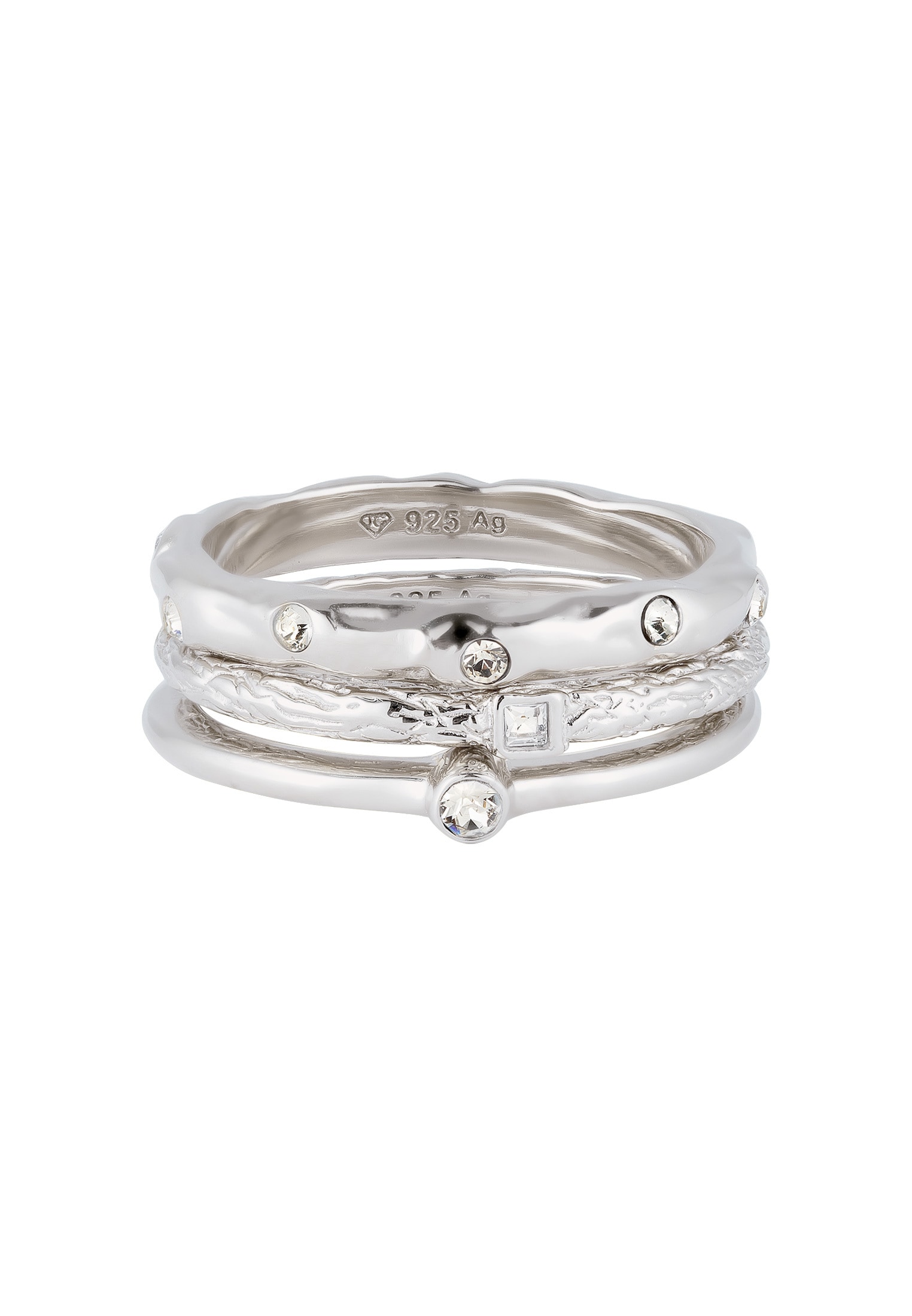 Elli Ring-Set »Ring Ringset Glas Kristalle Weiß (3 tlg.) 925 Sterling Silber«