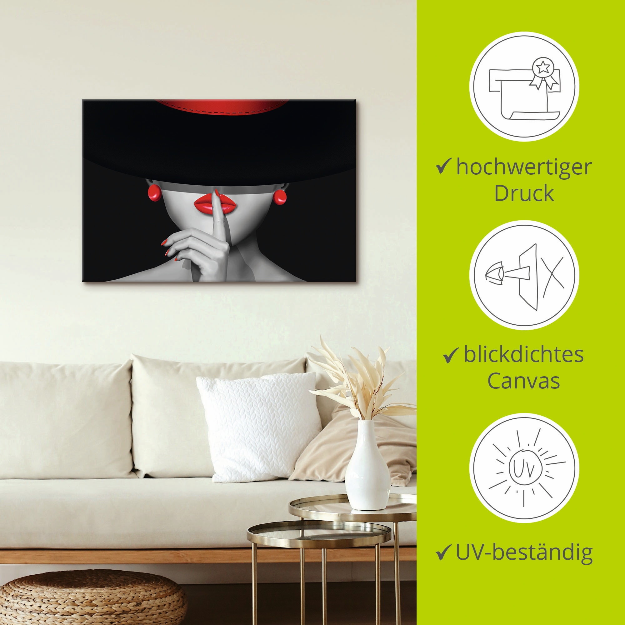 Artland Leinwandbild »Sei still« Frau 1 Stk. tlg. auf Holzrahmen gespannt