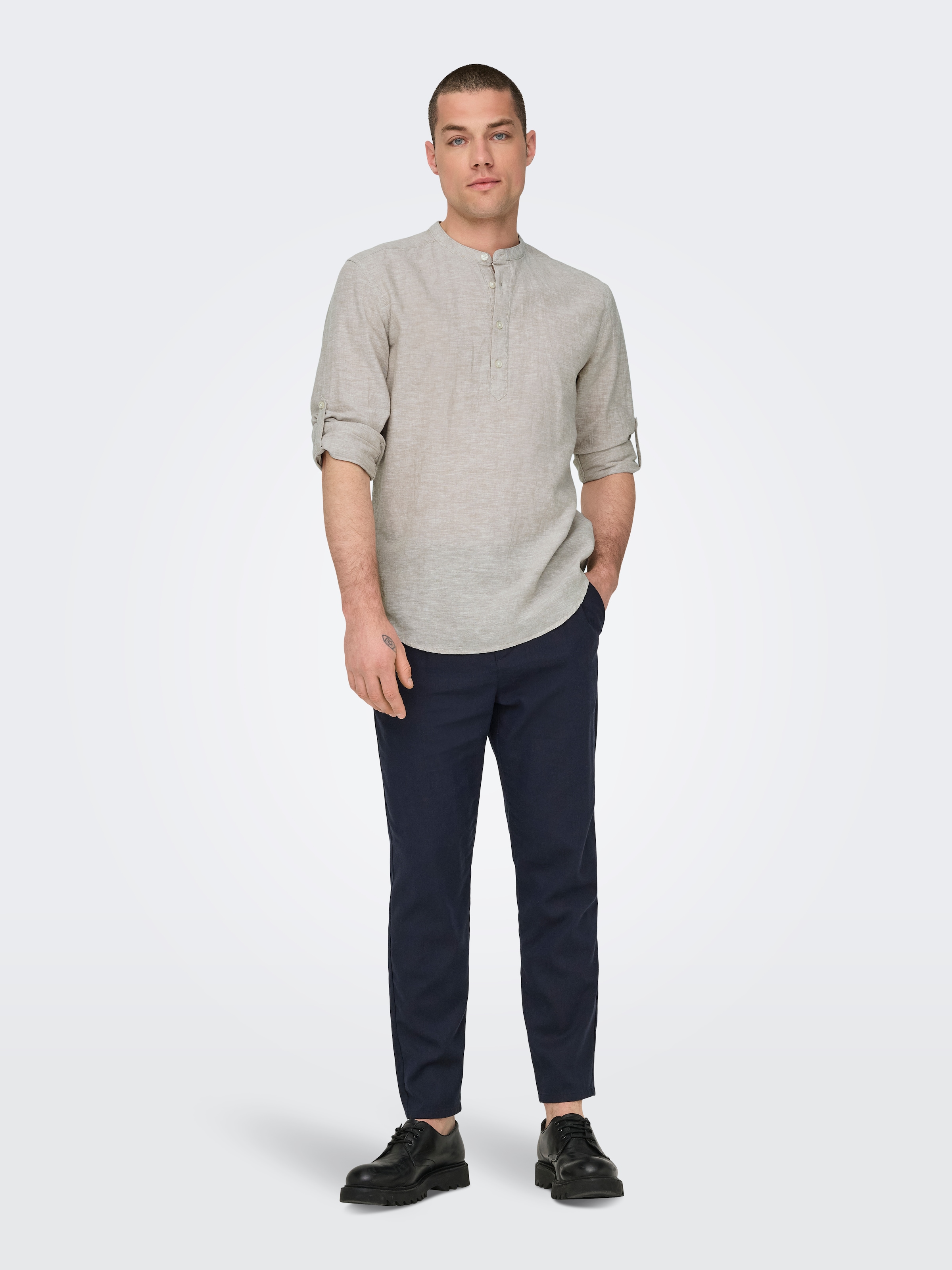 ONLY & SONS Langarmhemd »ONSCAIDEN LS HALFPLACKT LINEN SHIRT«
