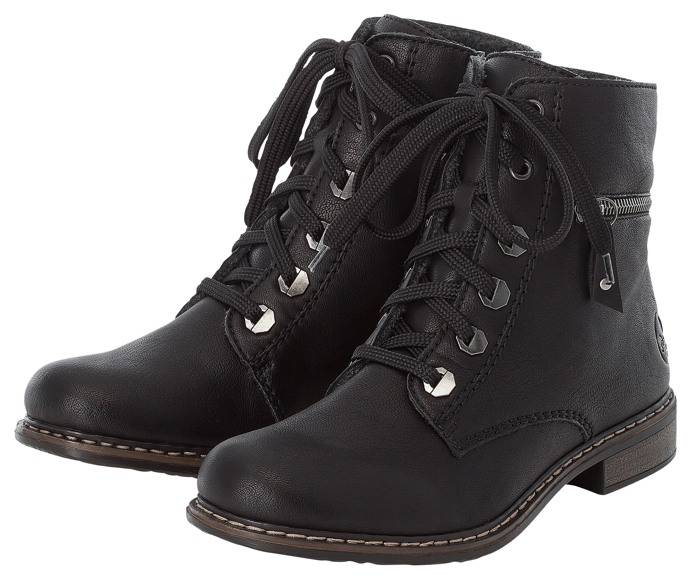 Rieker Schnürboots, Schnürstiefelette, Blockabsatz, mit Zierreißverschluss außen