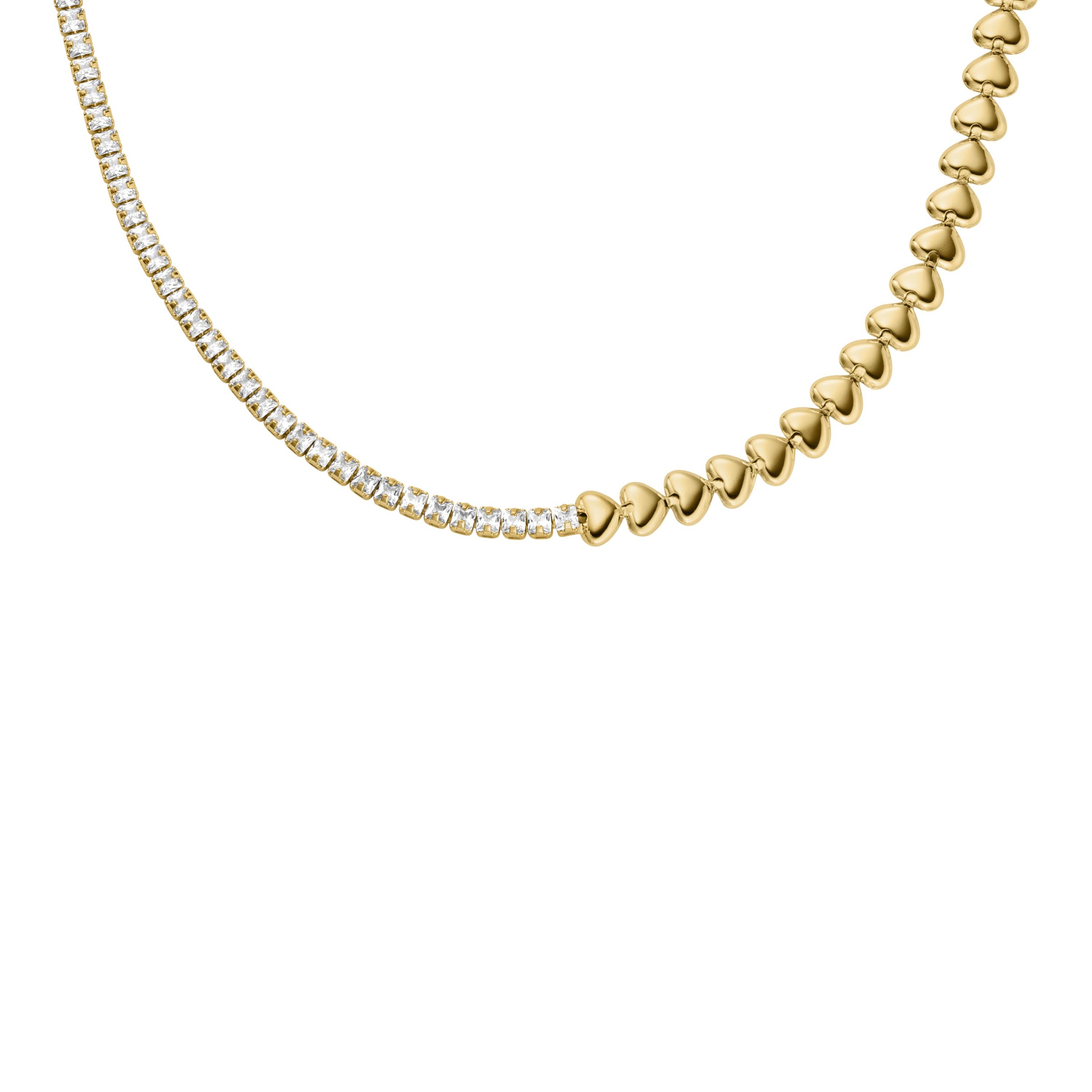 Fossil Kette ohne Anhänger »Schmuck Geschenk Metall SUTTON Herzen« mit Zirkonia (synth.)