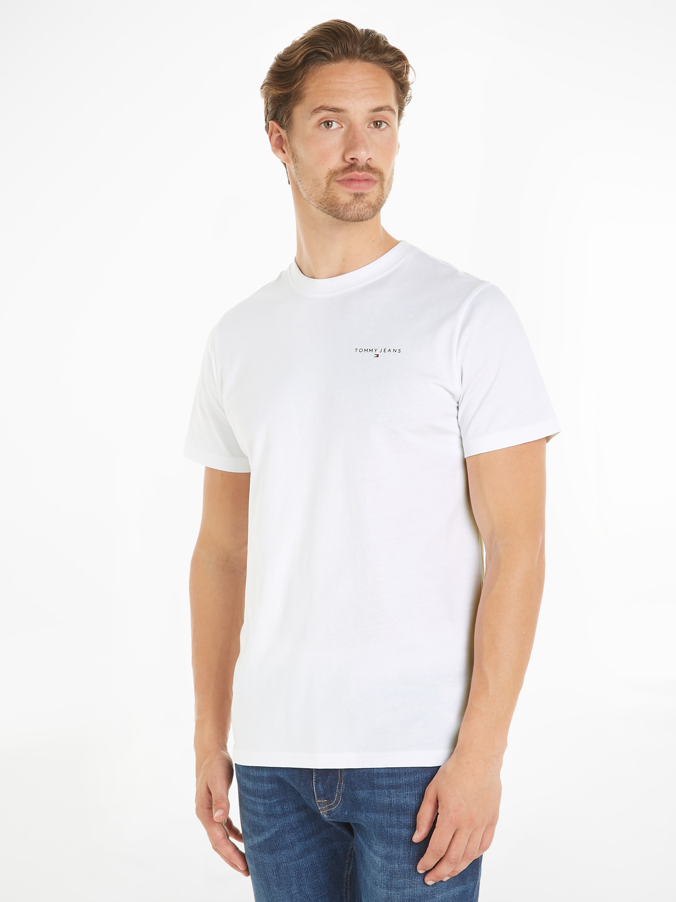 Tommy Jeans T-Shirt »TJM SLIM LINEAR CHEST TEE EXT«, mit Logoschriftzug