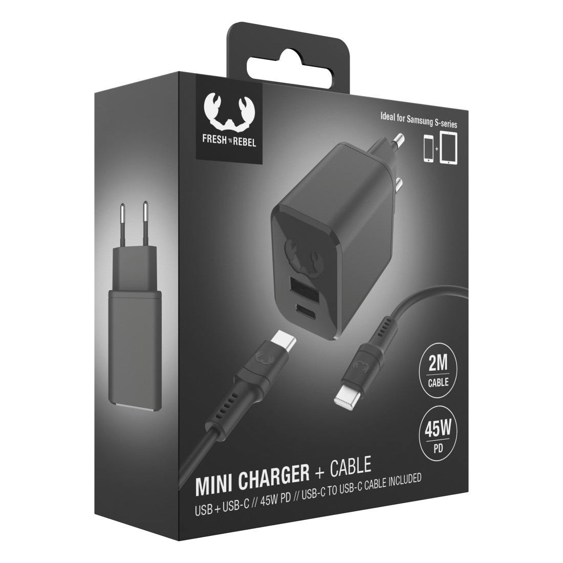 Fresh´n Rebel Schnelllade-Gerät »Mini-Charger USB-C- und USB-A, PD 45W, USB-C-Kabel 2m« 2 Stk. tlg.
