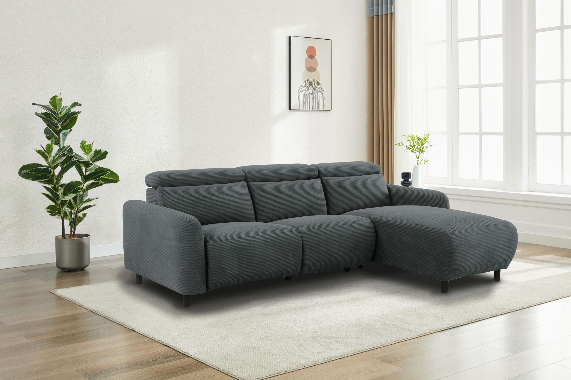 Home affaire Ecksofa »SKAANE in Cord, L-Form, 274 cm, manuelle u. elektrische Funktion,«, rundes Design, Kopfteilverstellung, Federkernpolsterung