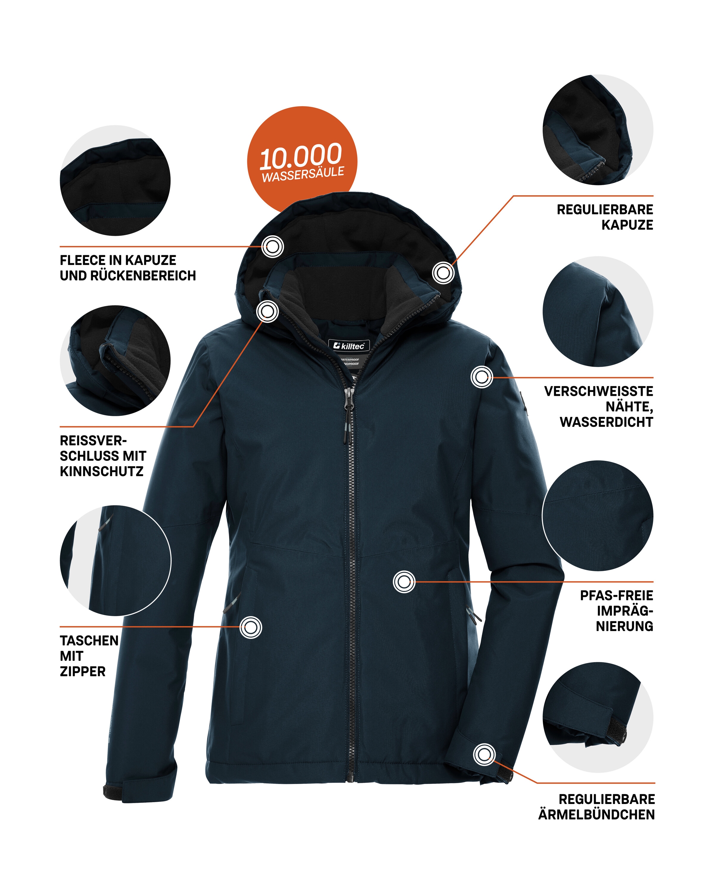 Killtec Funktionsjacke »KOW 217 GRLS JCKT«, Wind- und wasserdichte Kinderjacke mit Fleece und verstellbarer Kapuze