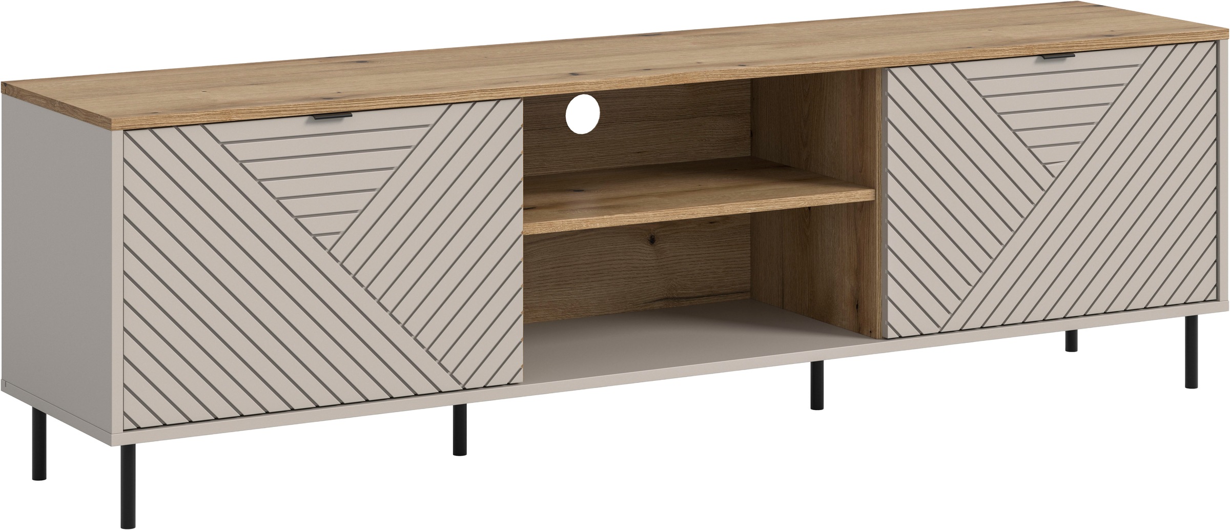 Home affaire Lowboard »RAITA, Breite 184 cm, Front mit Desgin-Fräsung, 2 Türen, viel Stauraum« moderne Farbkombi, individuell einsetzbar, Griffe & Füße aus Metall,  Kommode, Anrichte, Schrank, Sideboard, TV-Schrank, TV-Lowboard