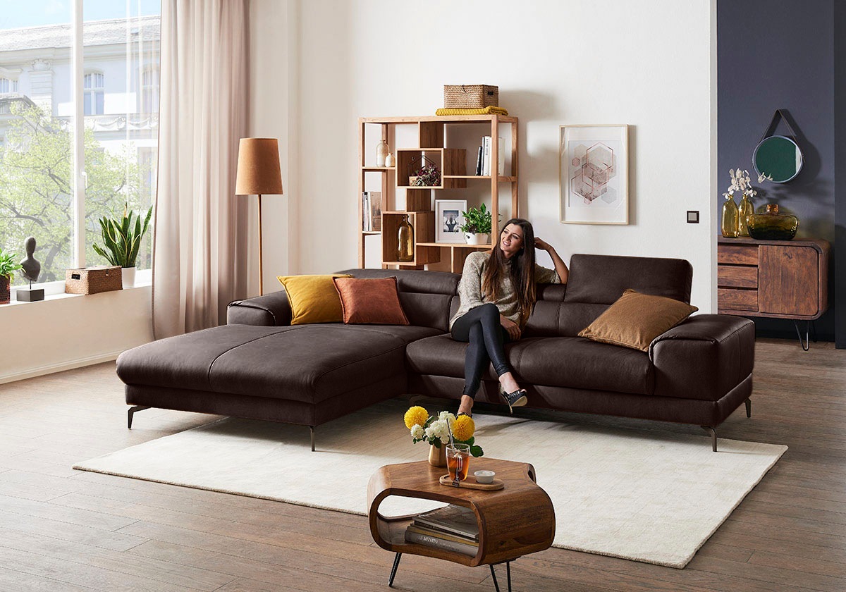 W.SCHILLIG Ecksofa »piedroo, Designsofa mit tollem Sitzkomfort, elegant und bequem, L-Form«, Kopfteilverstellung, wahlweise mit Sitztiefenverstellung, Breite 303cm