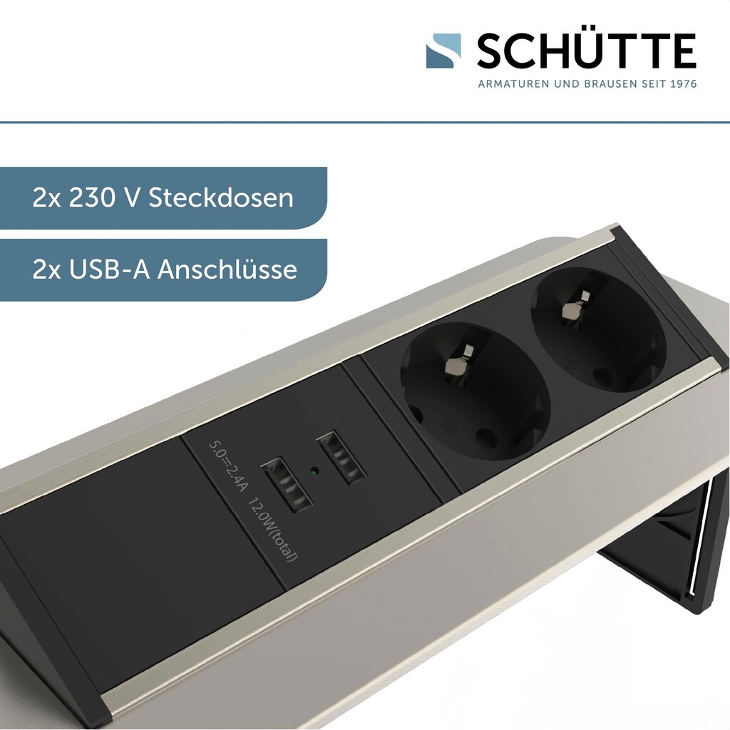 Schütte Einbau-Tischsteckdosenleiste »E2«, 2-fach, (Klappendeckel Schutzkontaktstecker Kabellänge 2,3 m)
