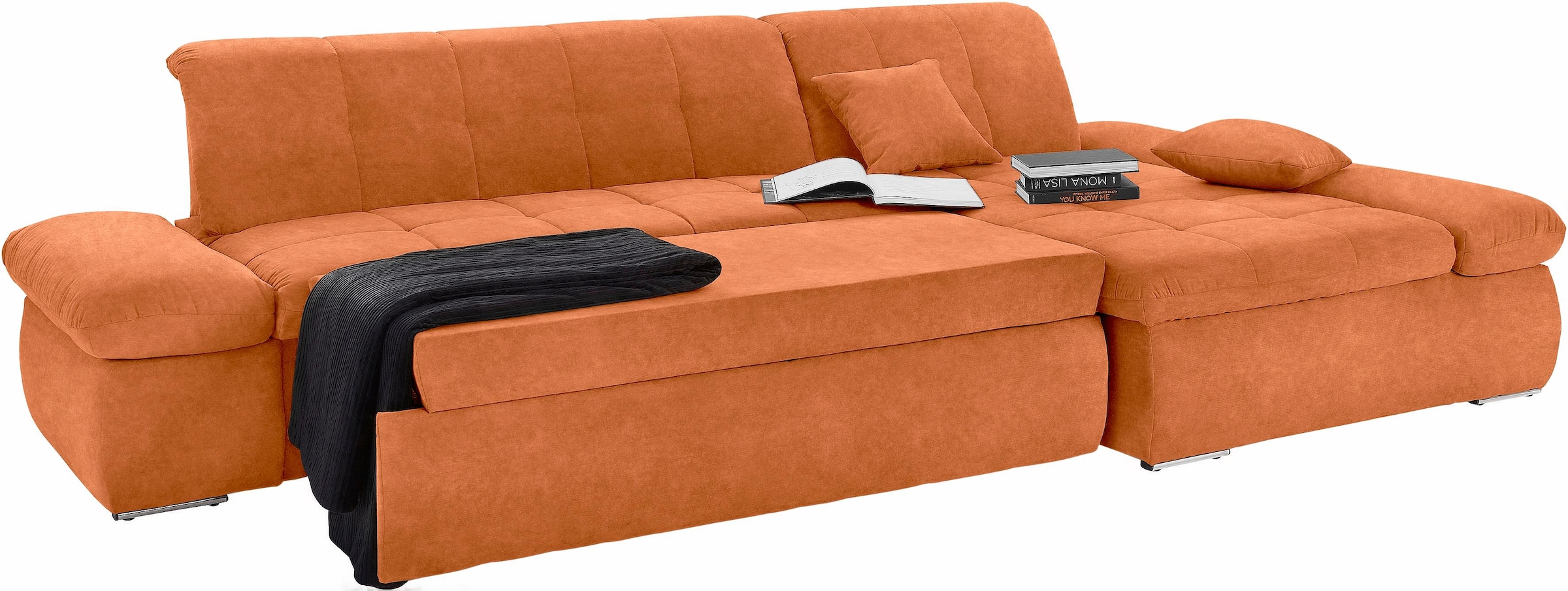 DOMO collection Ecksofa »NMoric XXL, B/T/H: 300/172/80cm, Revamierenabschluss L-Form«, wahlweise mit Bettfunktion und Armlehnverstel,lung