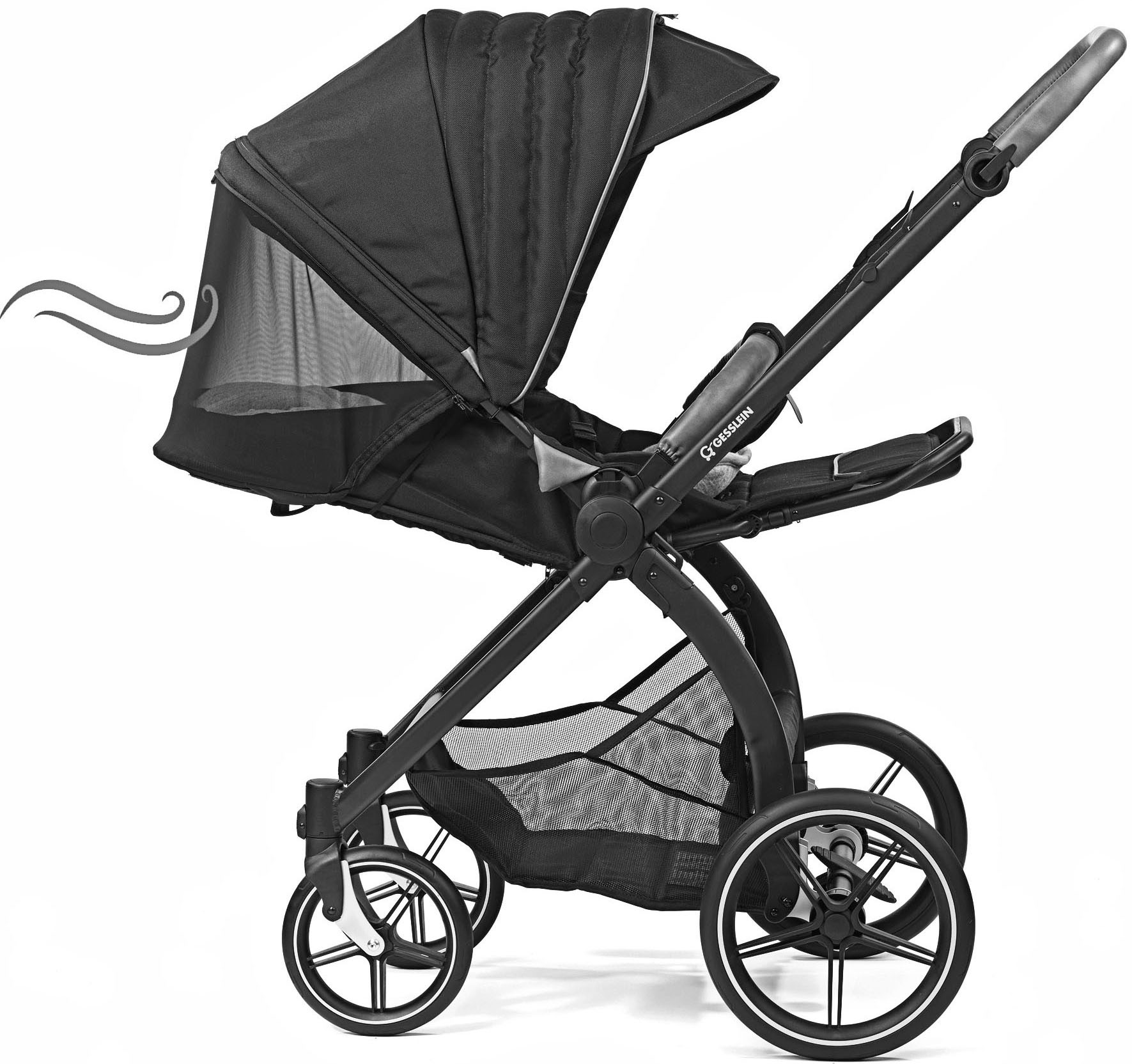 Gesslein Kombi-Kinderwagen »FX4 Soft+ mit Aufsatz Swing schwarz, sand«, mit Babywanne C3 und Babyschalenadapter