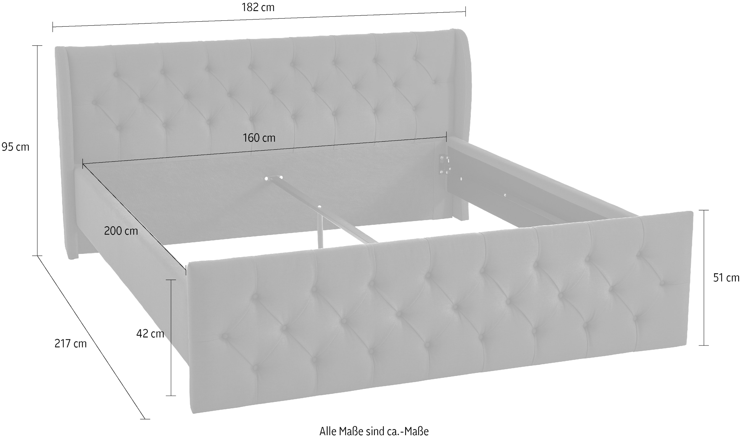 ATLANTIC home collection Bettgestell »TAMINA mit Chesterfieldoptik Kopf- und Fußteil« in zwei Breiten und vier Farben erhältlich