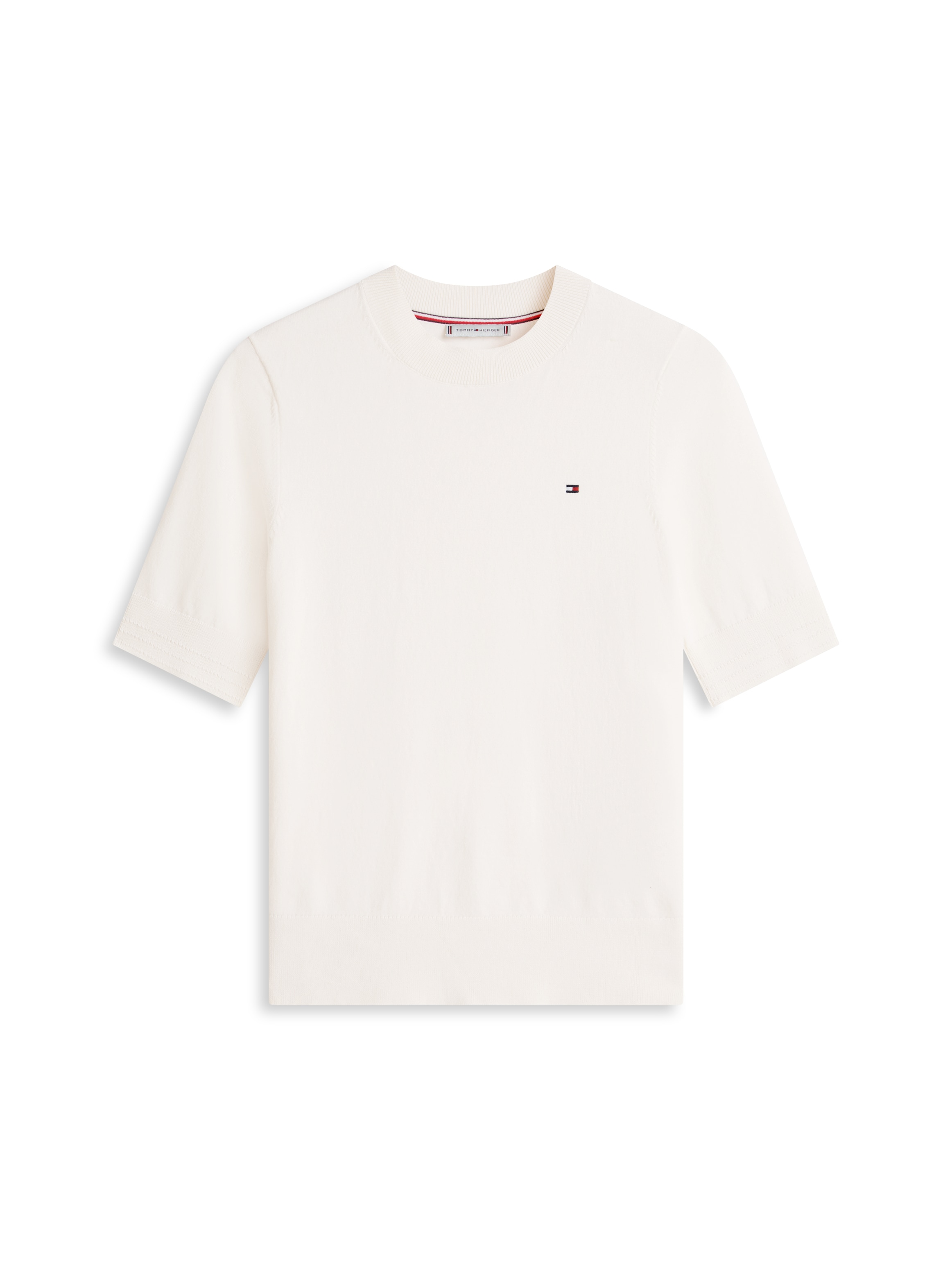Tommy Hilfiger Kurzarmpullover »CO JERSEY FINE GG C-NK SS SWT« Baumwollmischung, Regular Fit