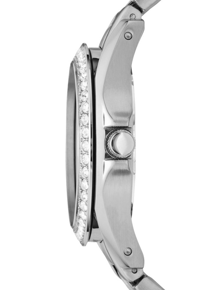 Fossil Multifunktionsuhr »RILEY«, Quarzuhr, Armbanduhr, Damenuhr, Datum, Edelstahlarmband, Glassteine