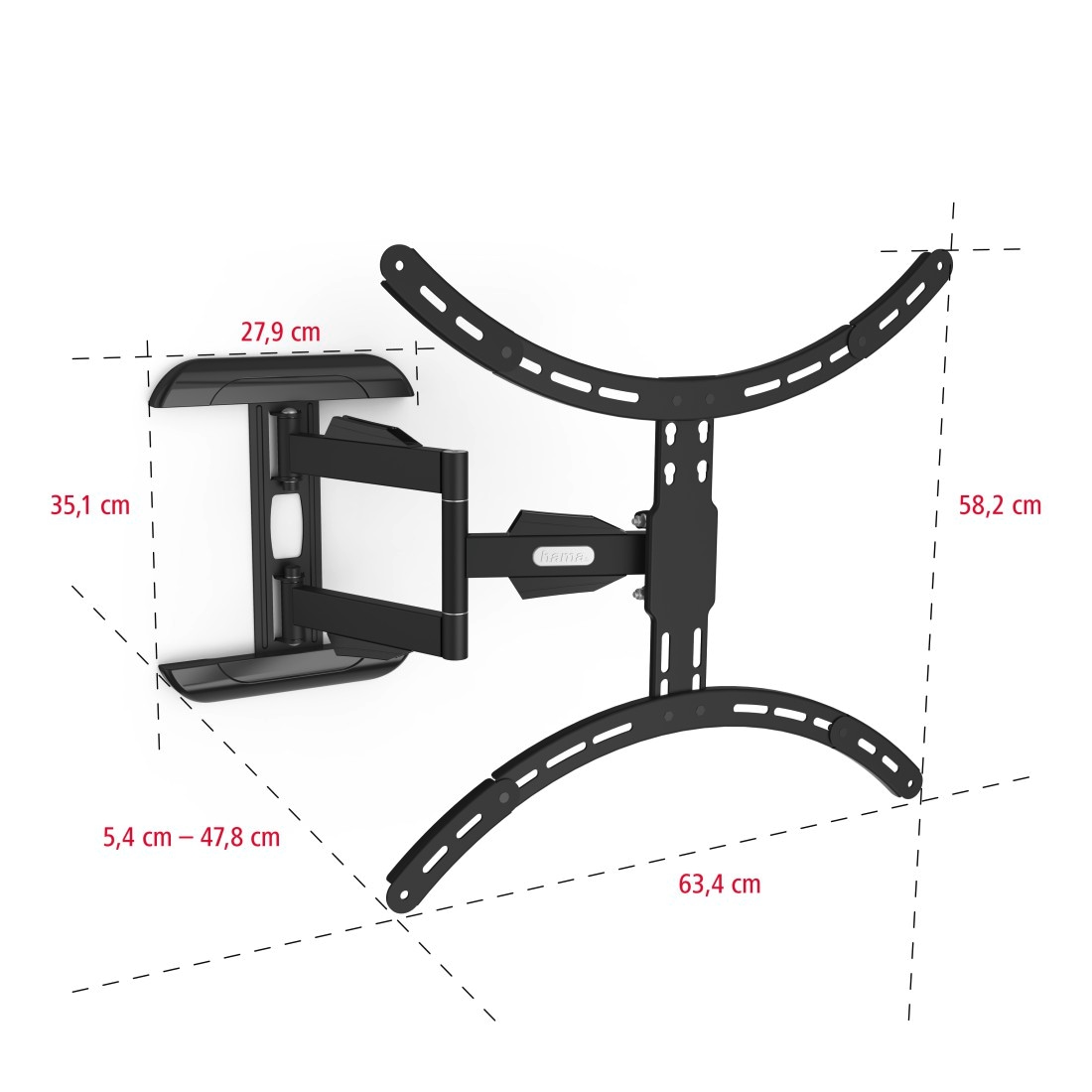 Hama TV-Wandhalterung »Halterung, schwenkbar, neigbar, ausziehbar von 94 - 191 cm (37" - 75")« bis 191 cm Zoll max. 45 kg, 43", 50", 55", 65""
