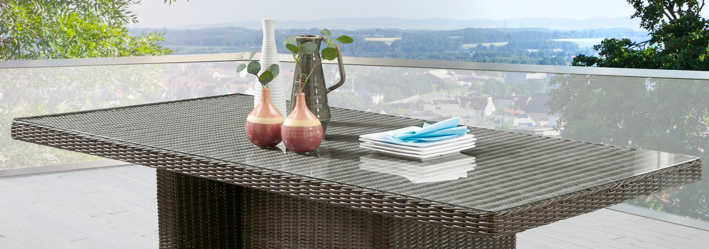 aufgelegter Polyrattan, Online Shop »LUNA«, Gartentisch mit OTTO rechteckig, 165x100x75cm Destiny Glasplatte