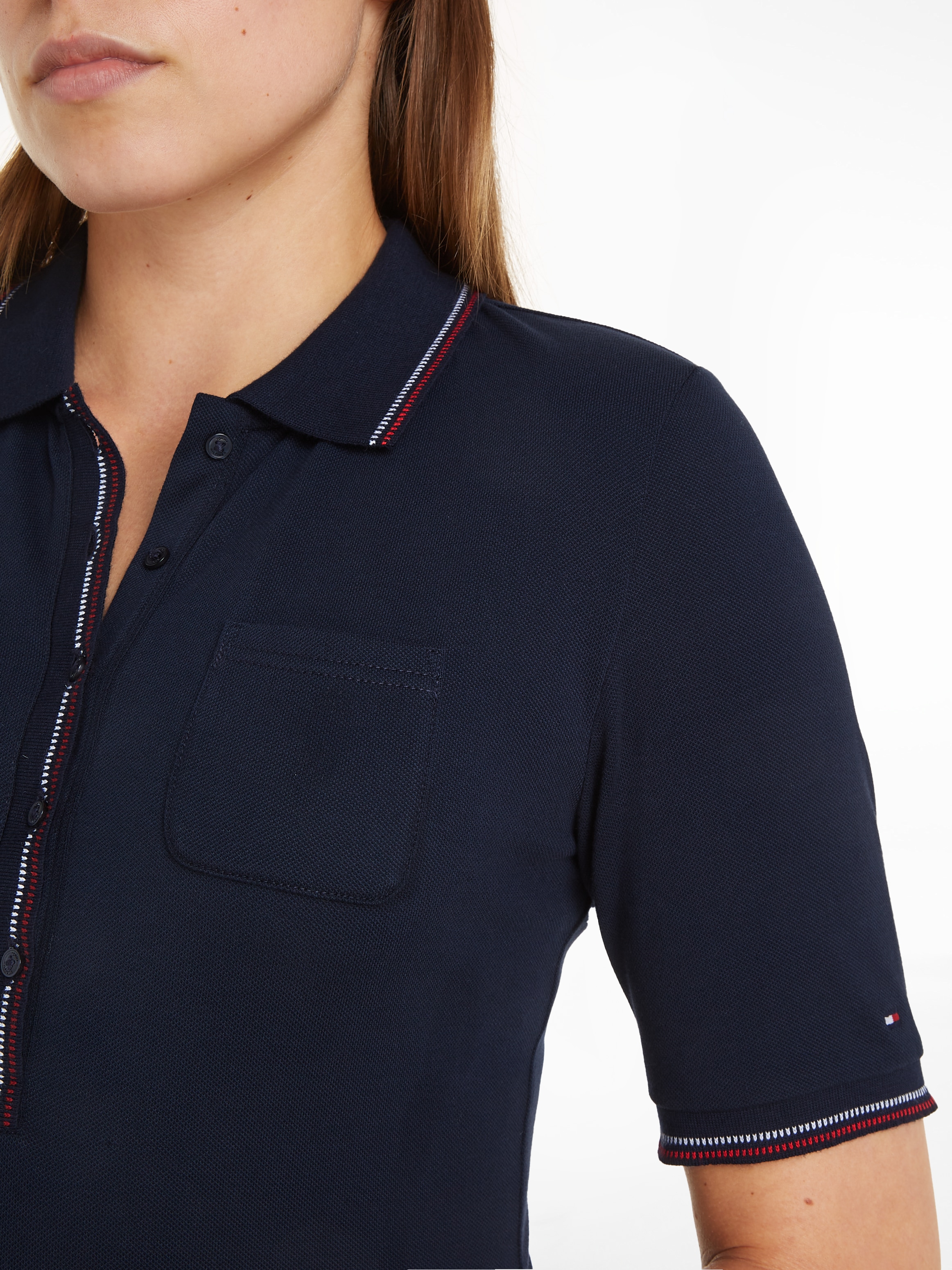 Tommy Hilfiger Polokleid »SLIM RWB TIPPING POLO 1/2SLV DRS«, mit Logostickerei