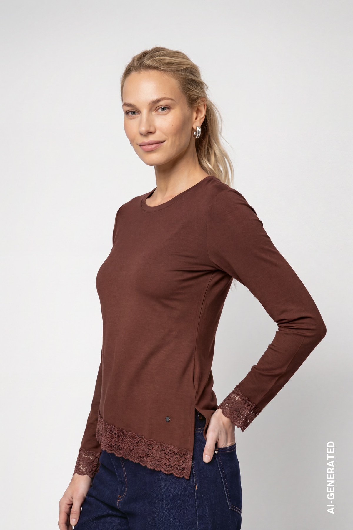 Monari Langarmshirt »Shirt Spitzensaum« Regular fit mit Spitzenkante